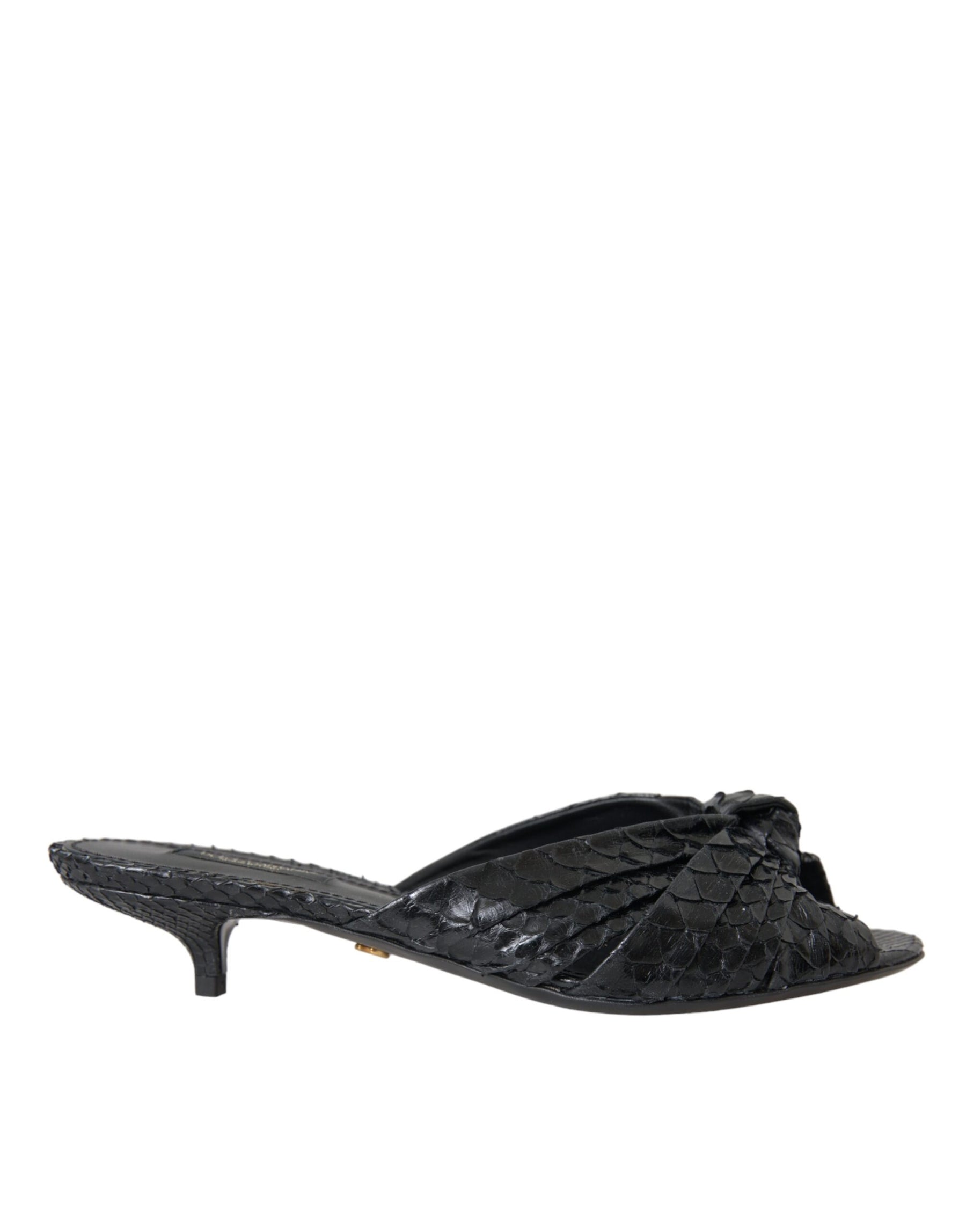 Dolce & Gabbana Black Exotic Leather Heels Slides Shoes | Regal Royce