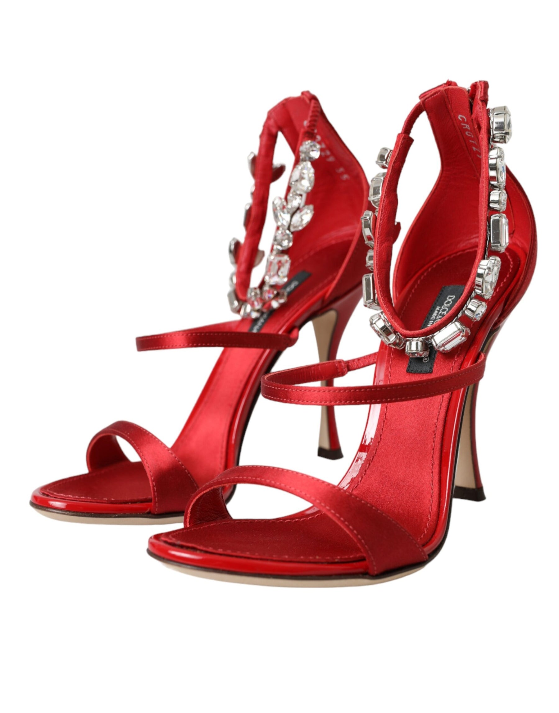 Dolce & Gabbana Red Keira Satin Crystals Sandals Heels Shoes | Regal Royce