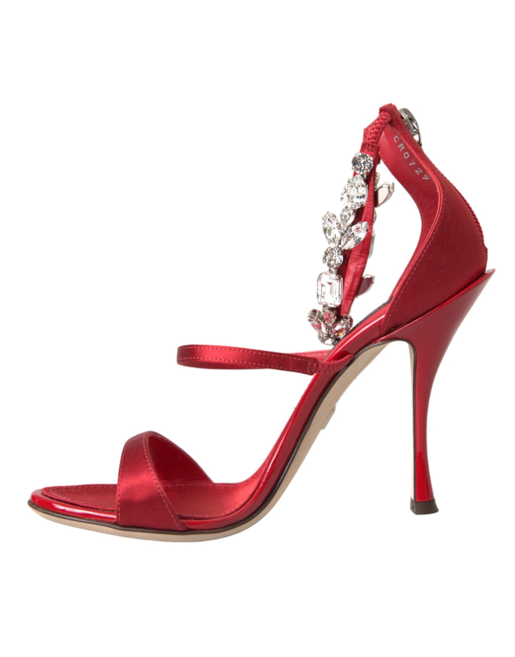 Dolce & Gabbana Red Keira Satin Crystals Sandals Heels Shoes | Regal Royce