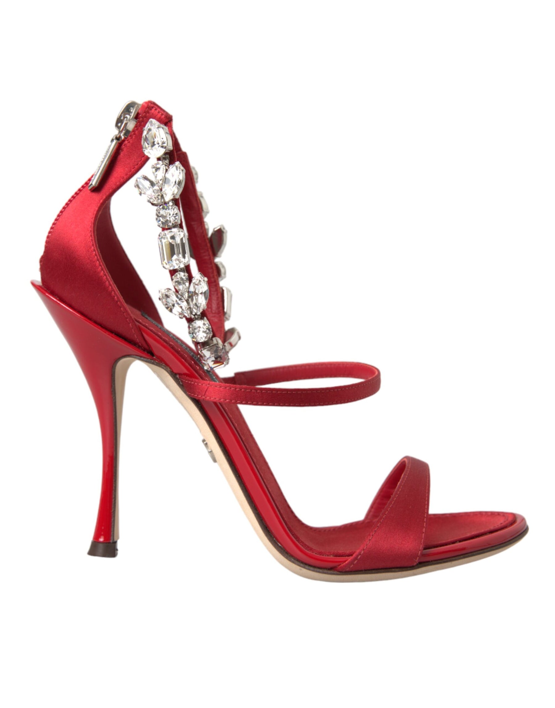 Dolce & Gabbana Red Keira Satin Crystals Sandals Heels Shoes | Regal Royce