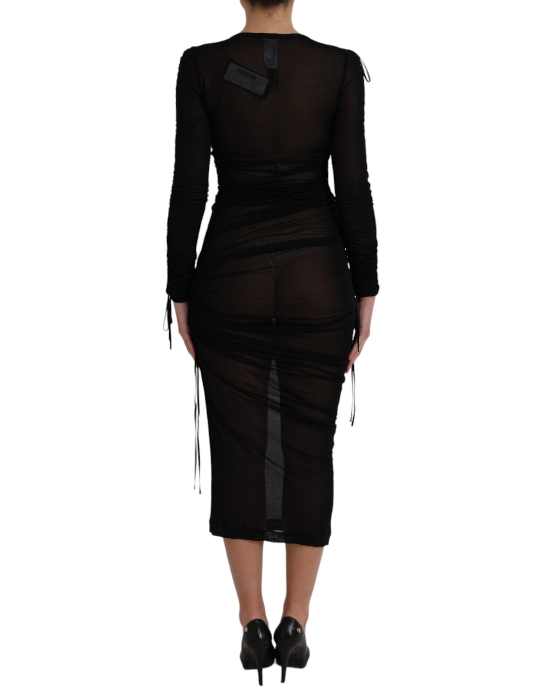 Dolce & Gabbana Black Sheer Bodycon Sheath Midi Dress | Regal Royce