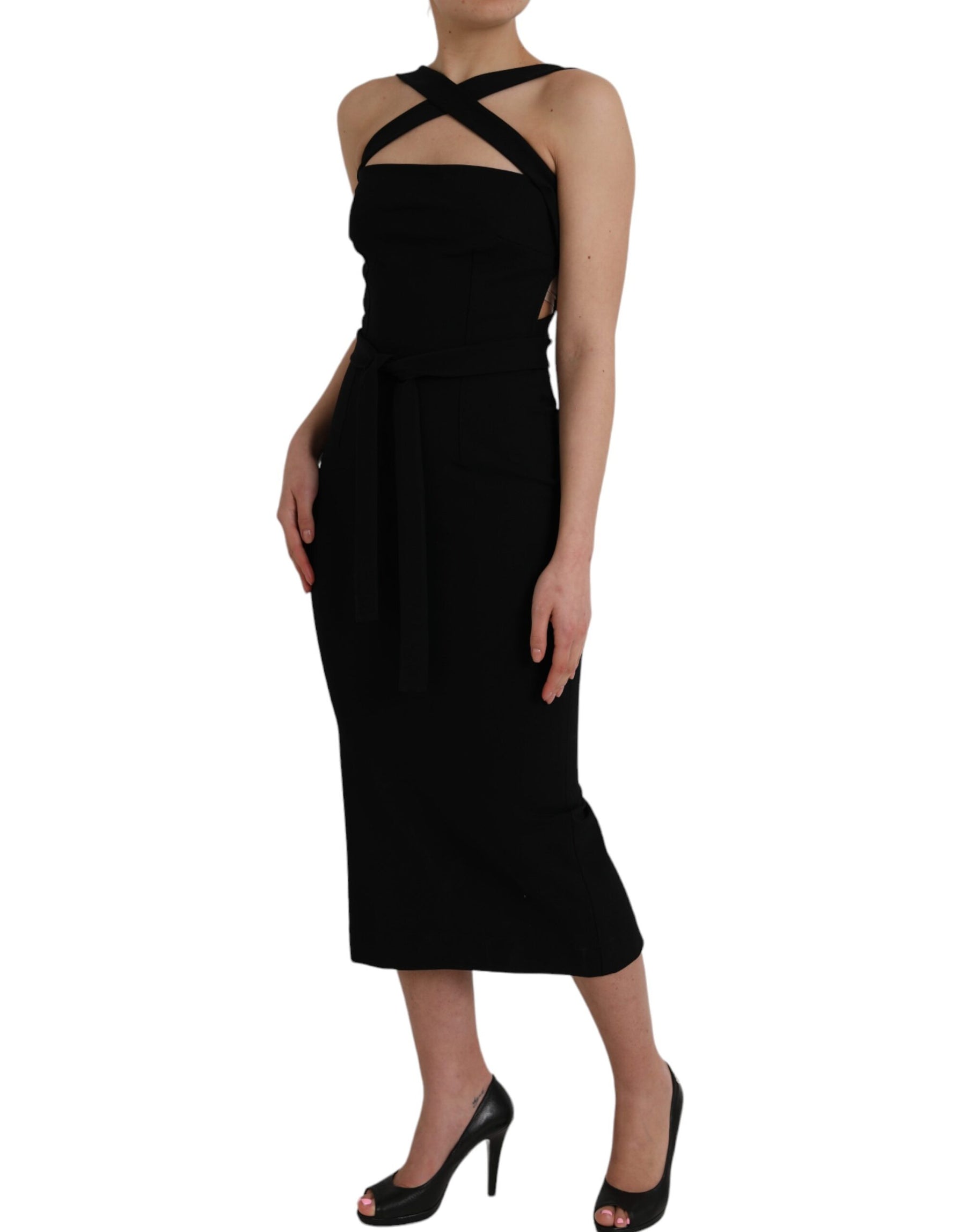Dolce & Gabbana Black Sheath Halter Sleeveless Midi Dress | Regal Royce
