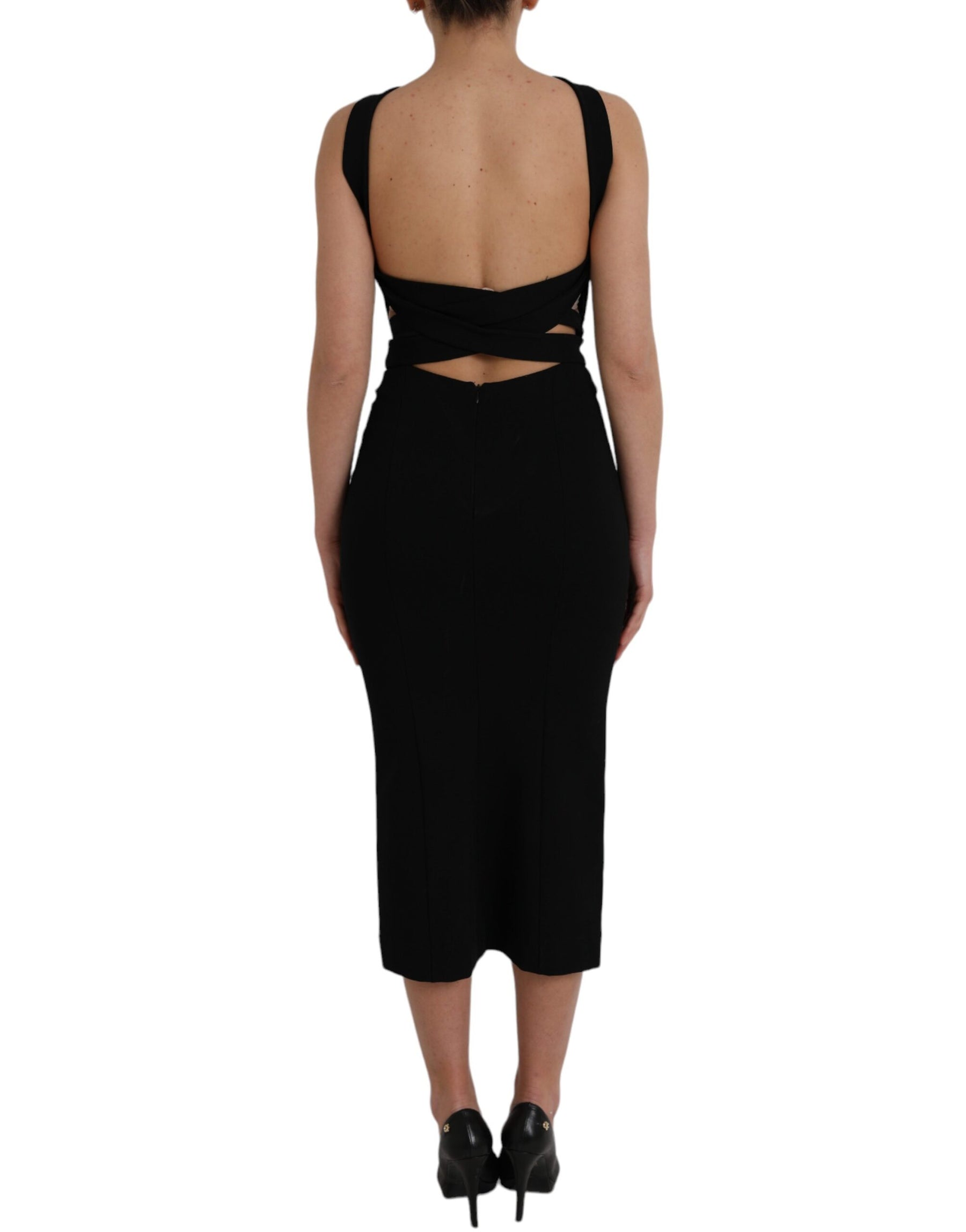Dolce & Gabbana Black Sheath Halter Sleeveless Midi Dress | Regal Royce