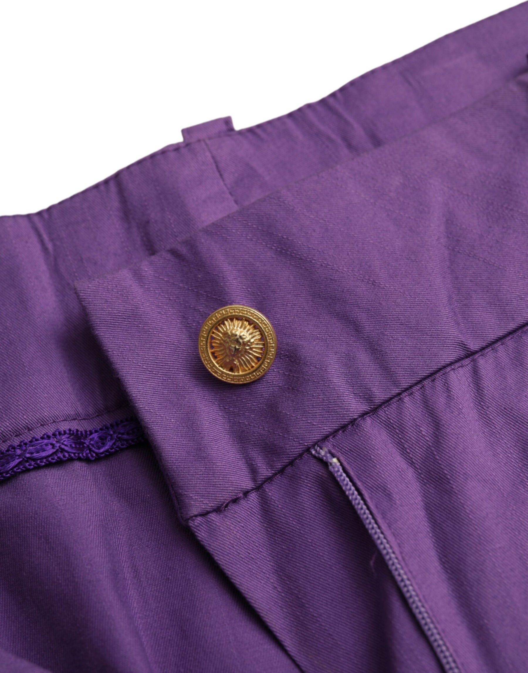 BENCIVENGA Purple Cotton MidWaist Straight Cropped Pants | Regal Royce