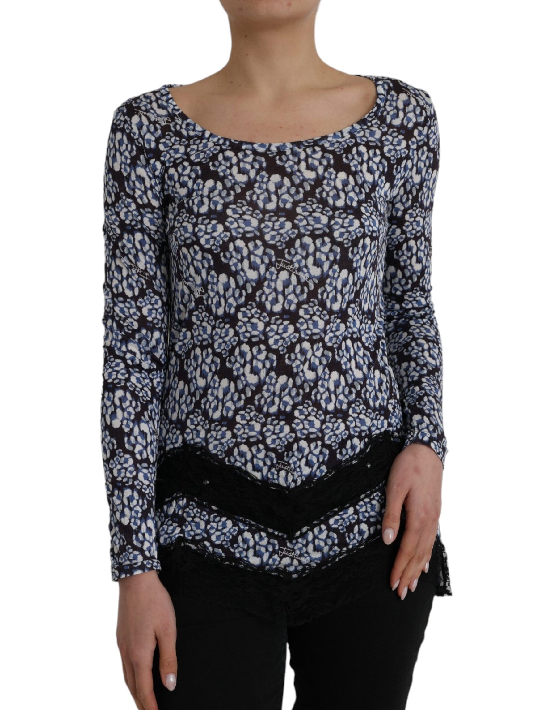 Just Cavalli Blue Floral Lace Long Sleeves Top Underwear Blouse | Regal Royce