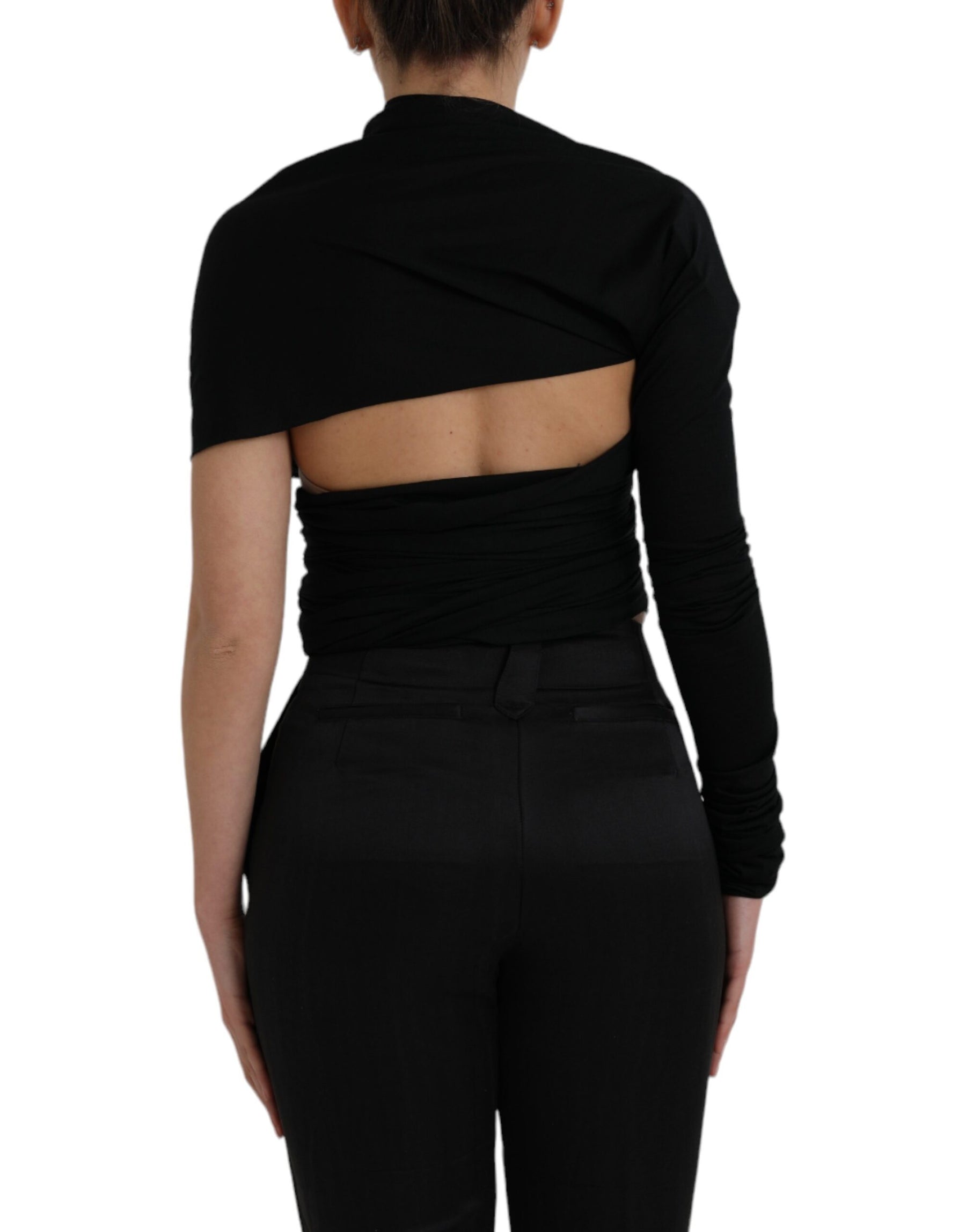 Dolce & Gabbana Black Wool Cutout Asymmetric Long Sleeve Top | Regal Royce