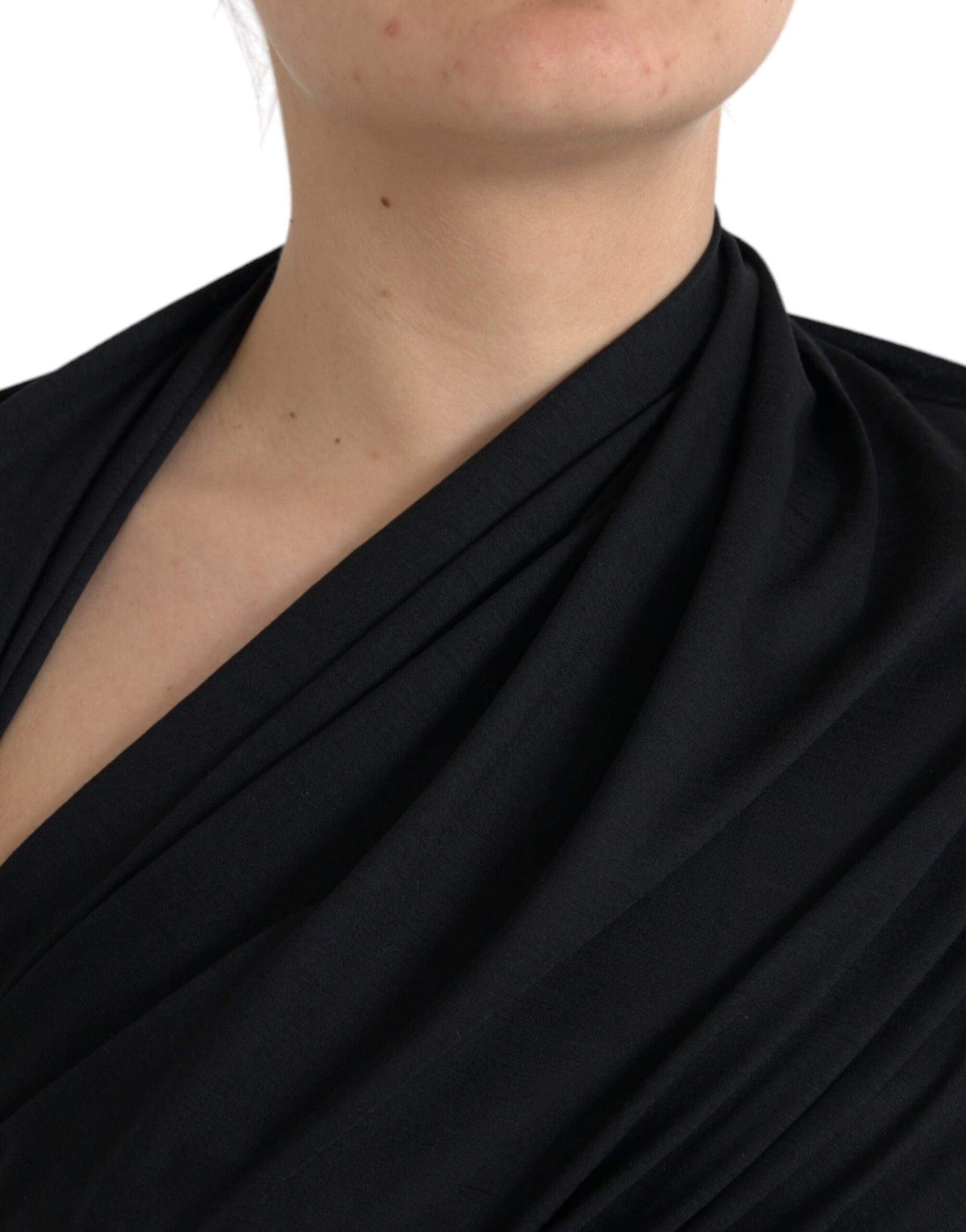 Dolce & Gabbana Black Wool Cutout Asymmetric Long Sleeve Top | Regal Royce