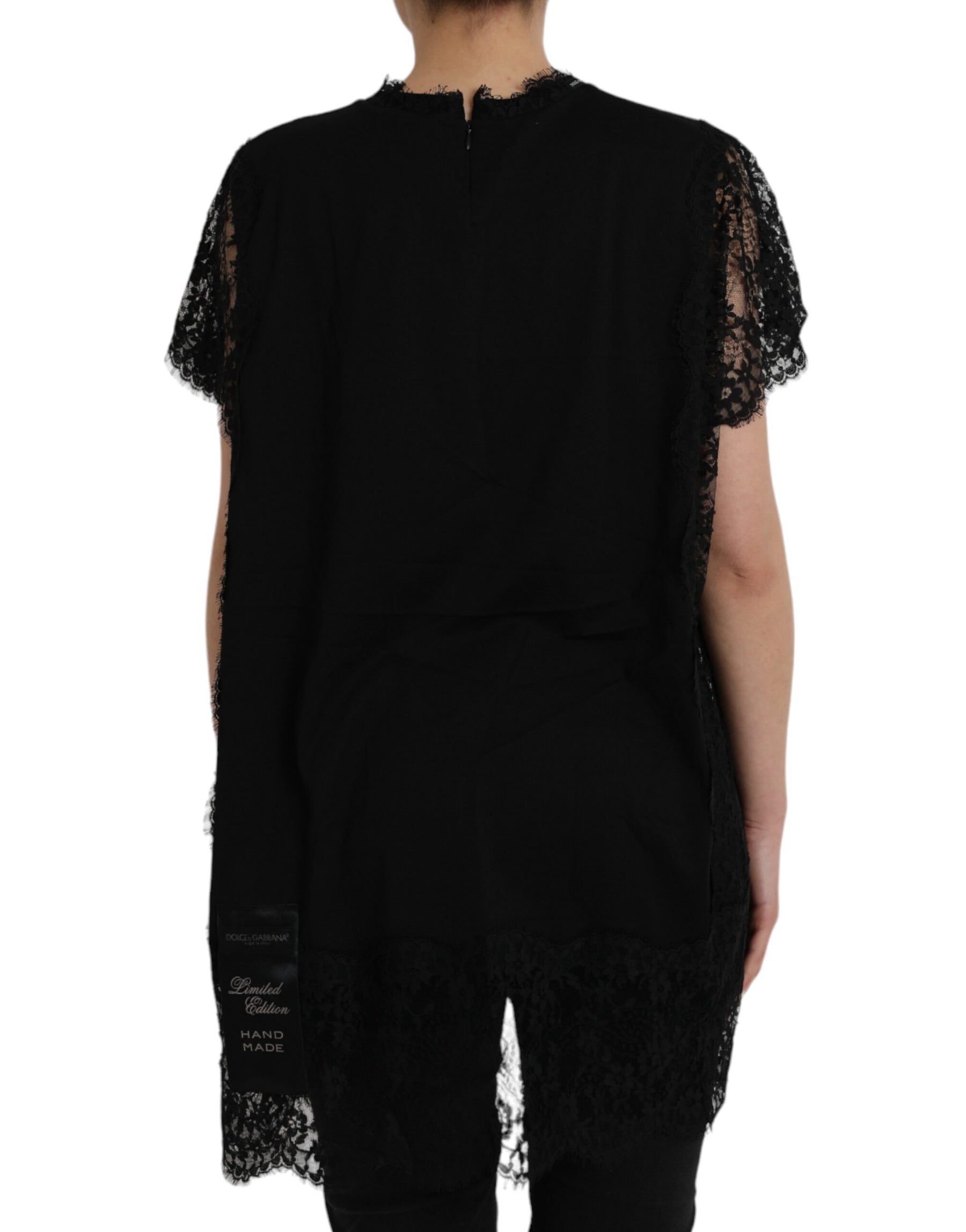 Dolce & Gabbana Black Sacred Heart Print Cotton Lace T-shirt | Regal Royce