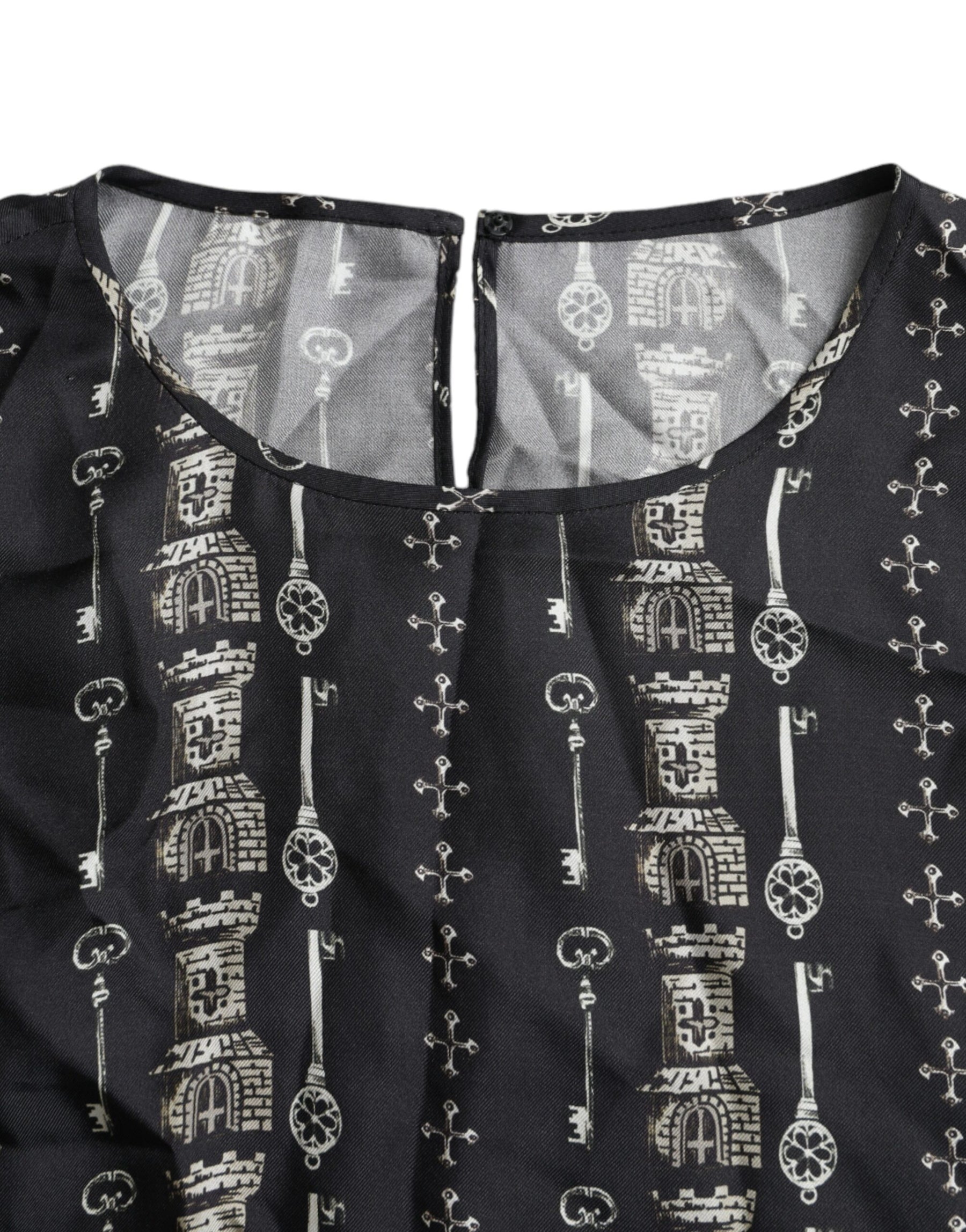 Dolce & Gabbana Black Key Castle Print Silk Blouse T-shirt | Regal Royce