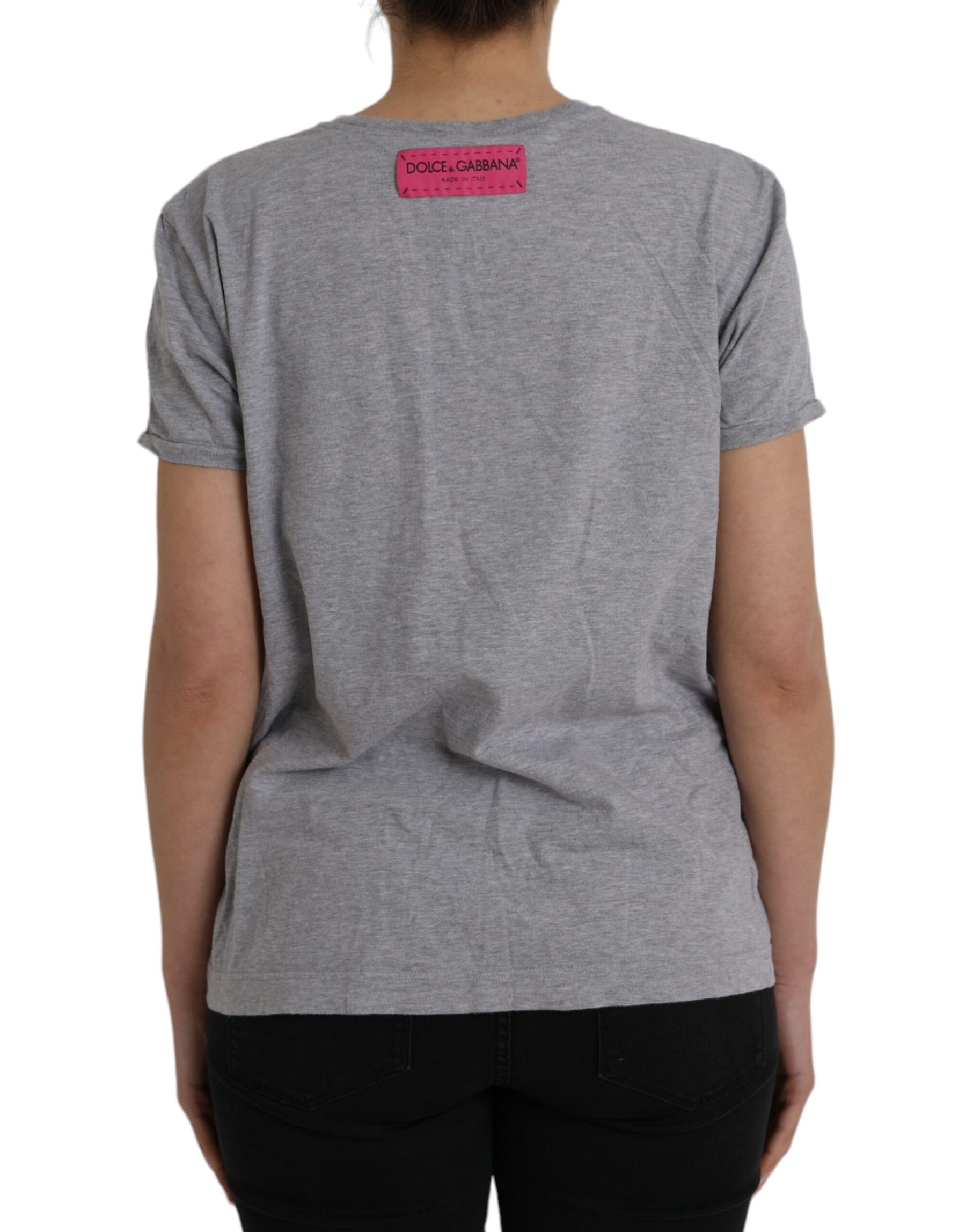 Dolce & Gabbana Gray Cotton L'Amore E'Bellezza Top T-shirt | Regal Royce