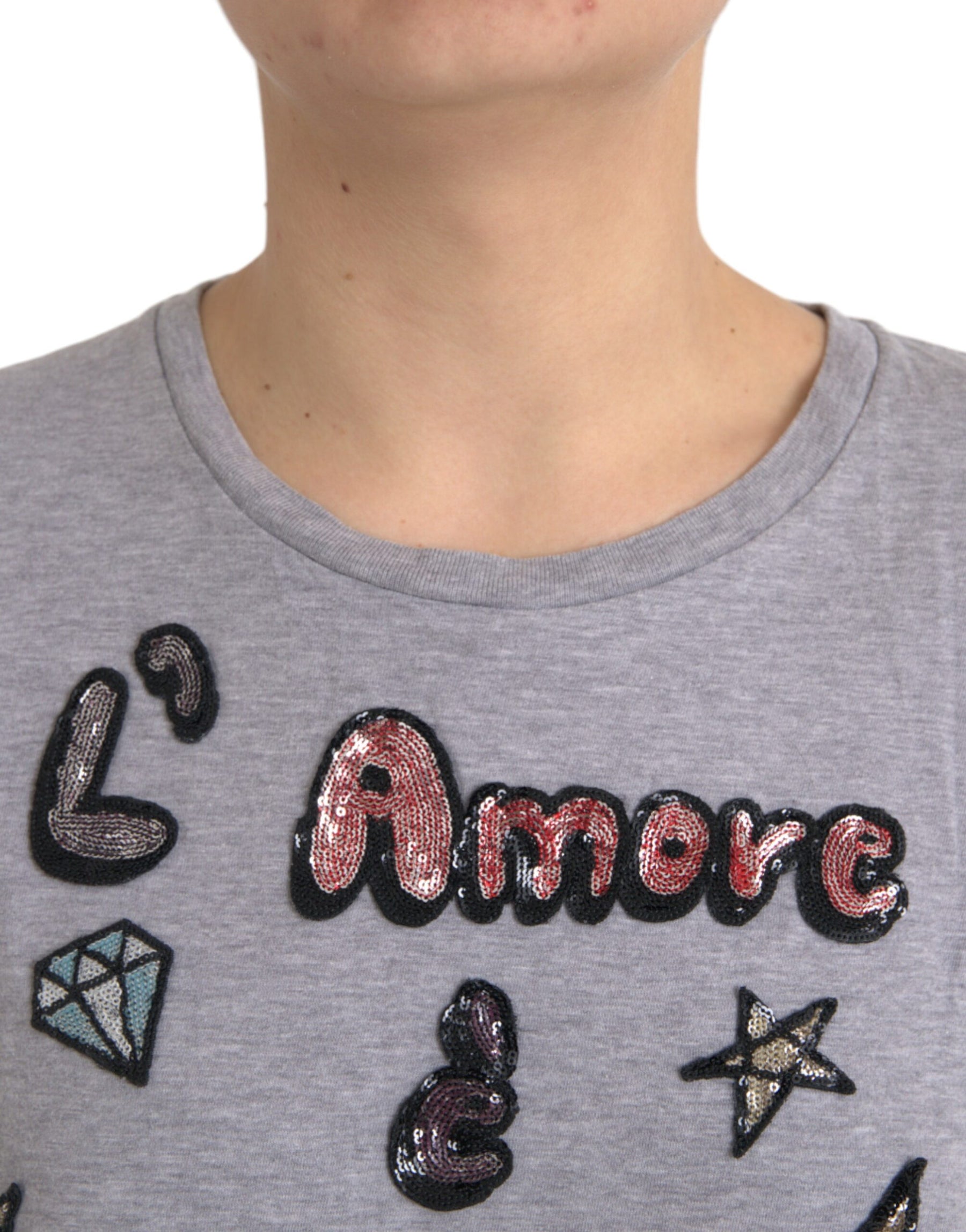 Dolce & Gabbana Gray Cotton L'Amore E'Bellezza Top T-shirt | Regal Royce
