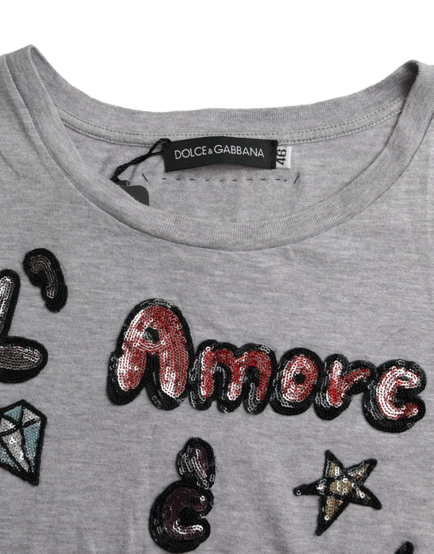 Dolce & Gabbana Gray Cotton L'Amore E'Bellezza Top T-shirt | Regal Royce