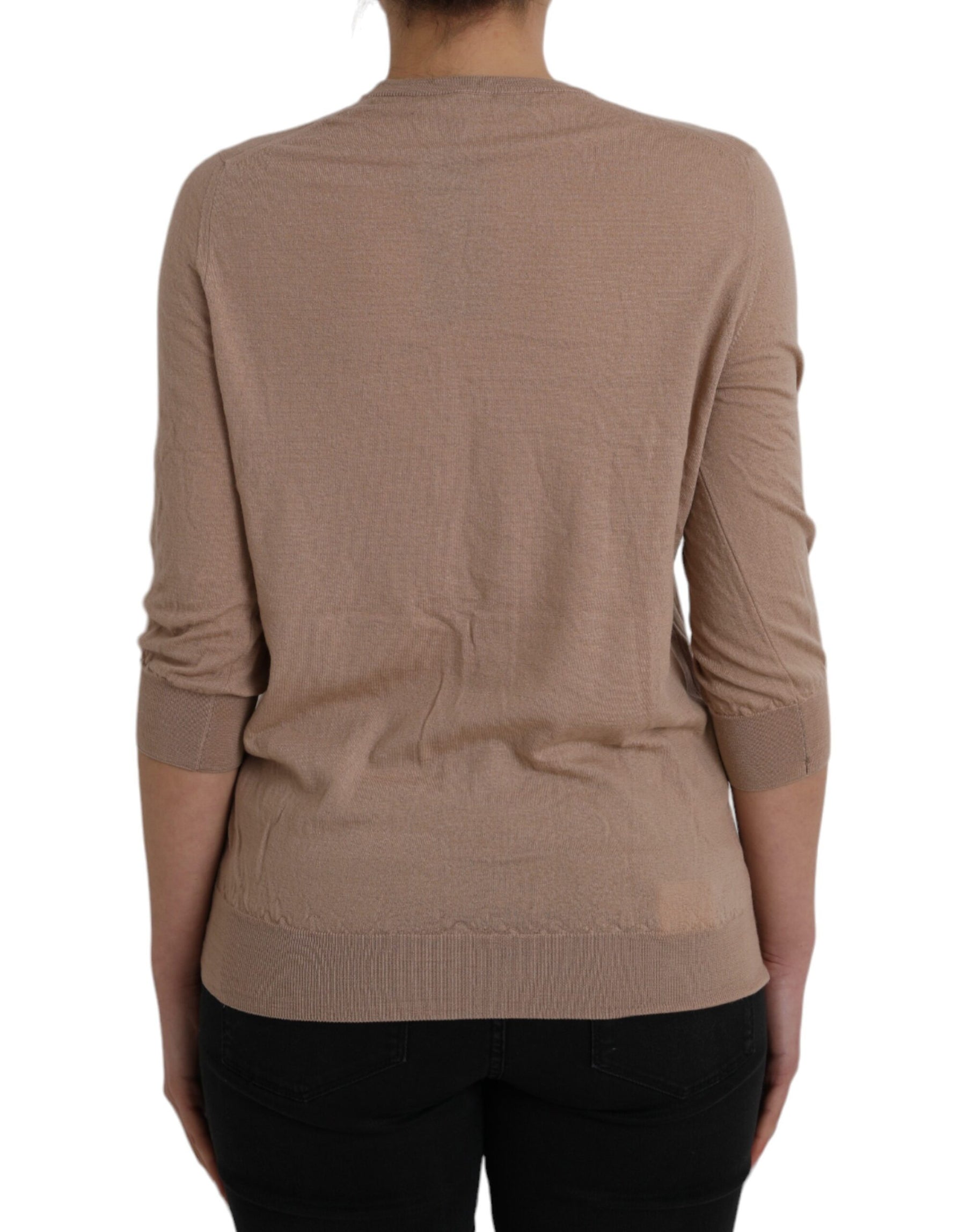 Dolce & Gabbana Brown Wool Black Lace 3/4 Sleeve Blouse Top | Regal Royce