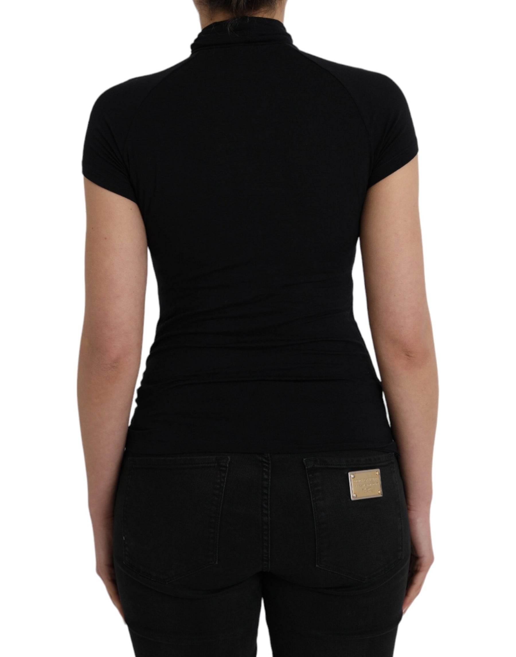 Costume National Black Turtleneck Viscose Short Sleeve Top | Regal Royce