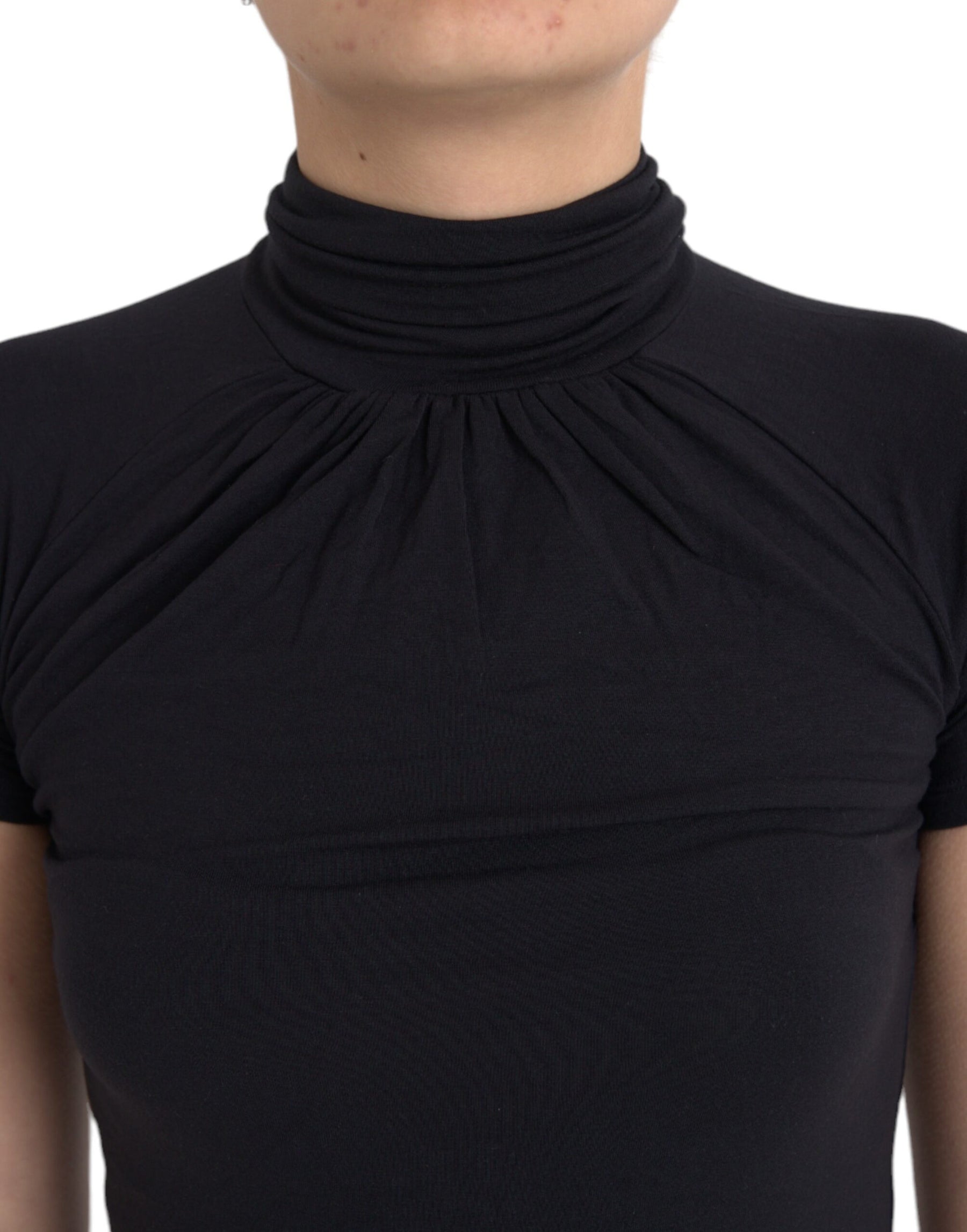 Costume National Black Turtleneck Viscose Short Sleeve Top | Regal Royce