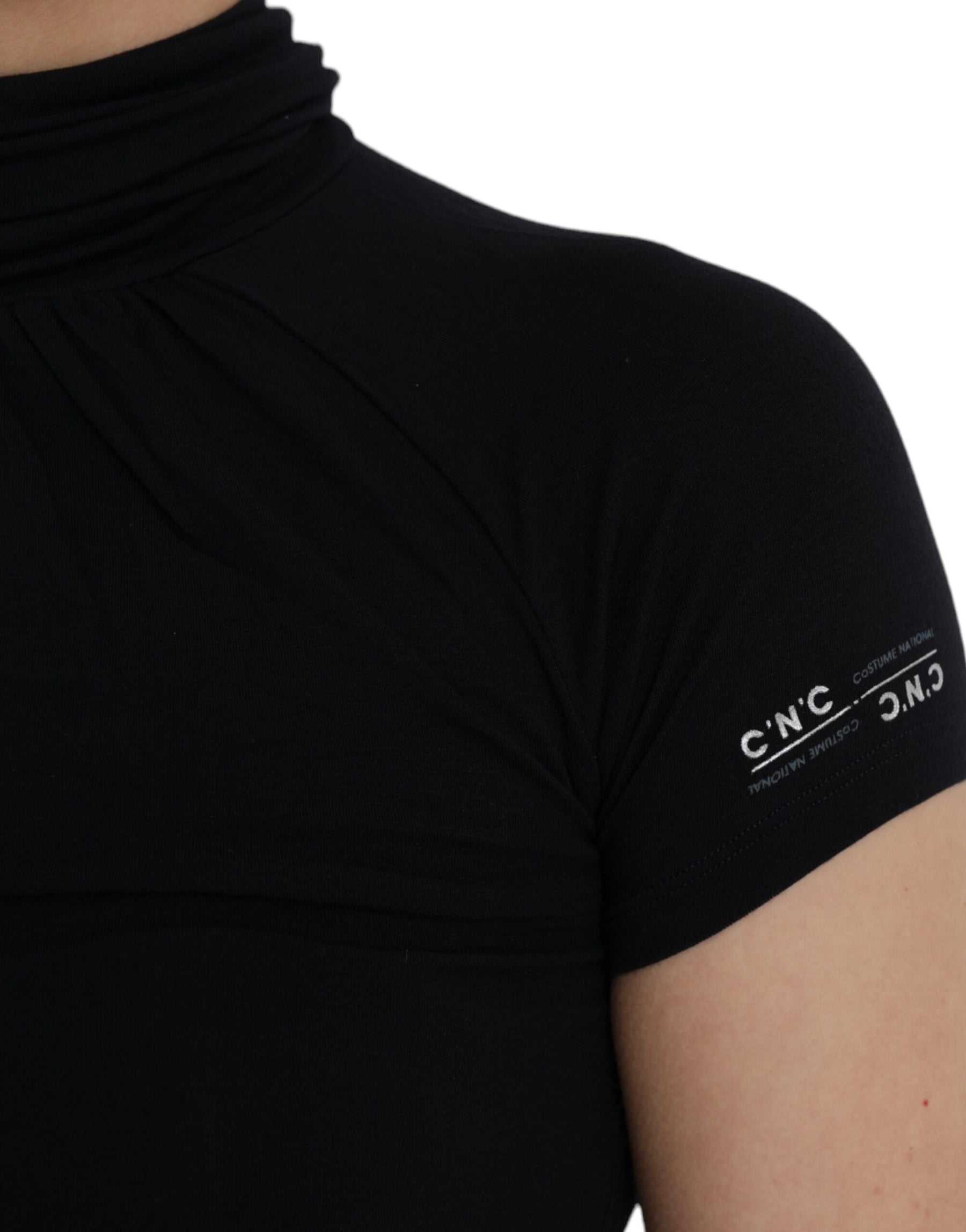 Costume National Black Turtleneck Viscose Short Sleeve Top | Regal Royce