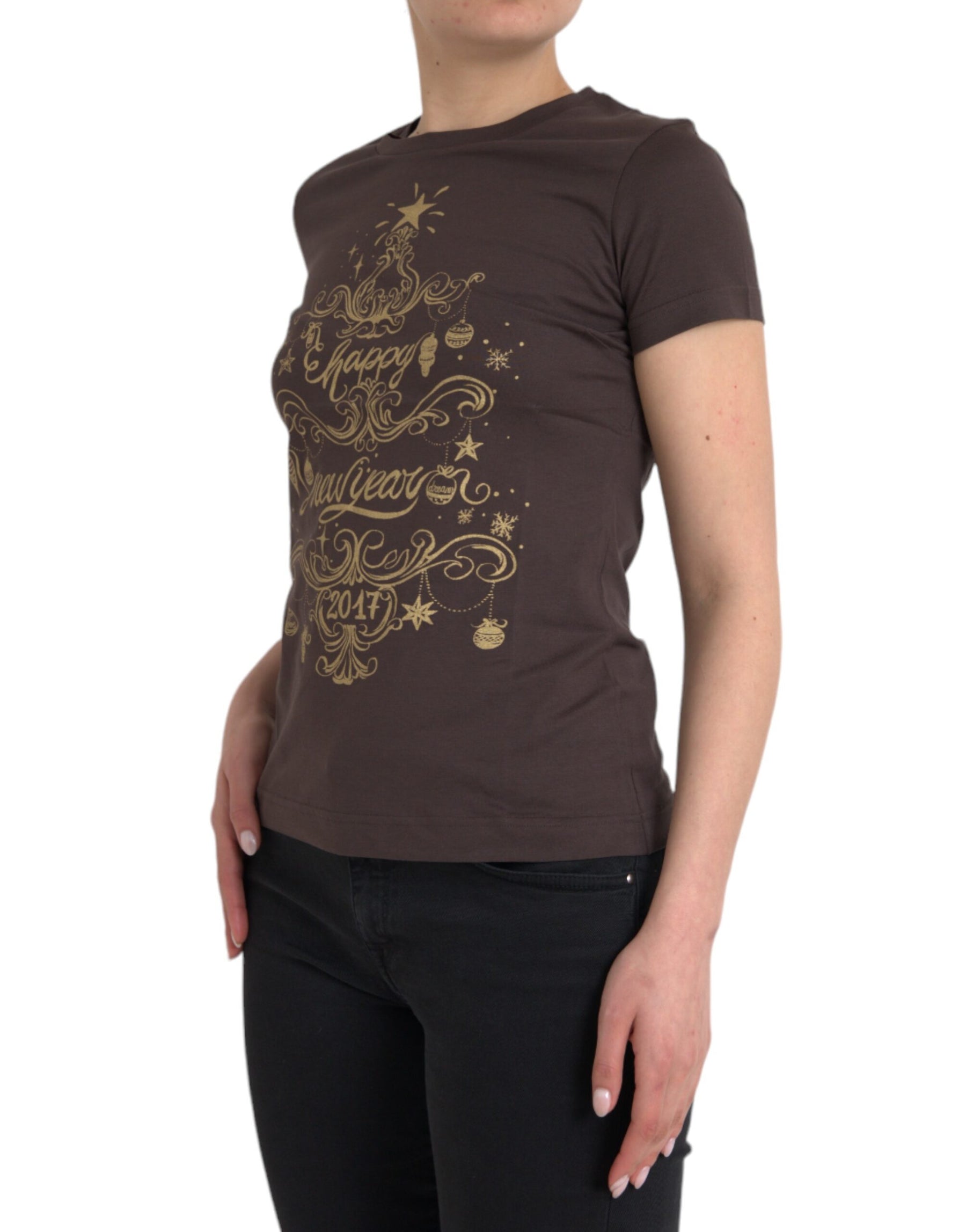 Dolce & Gabbana Brown Crewneck 2017 Motive Print T-shirt | Regal Royce