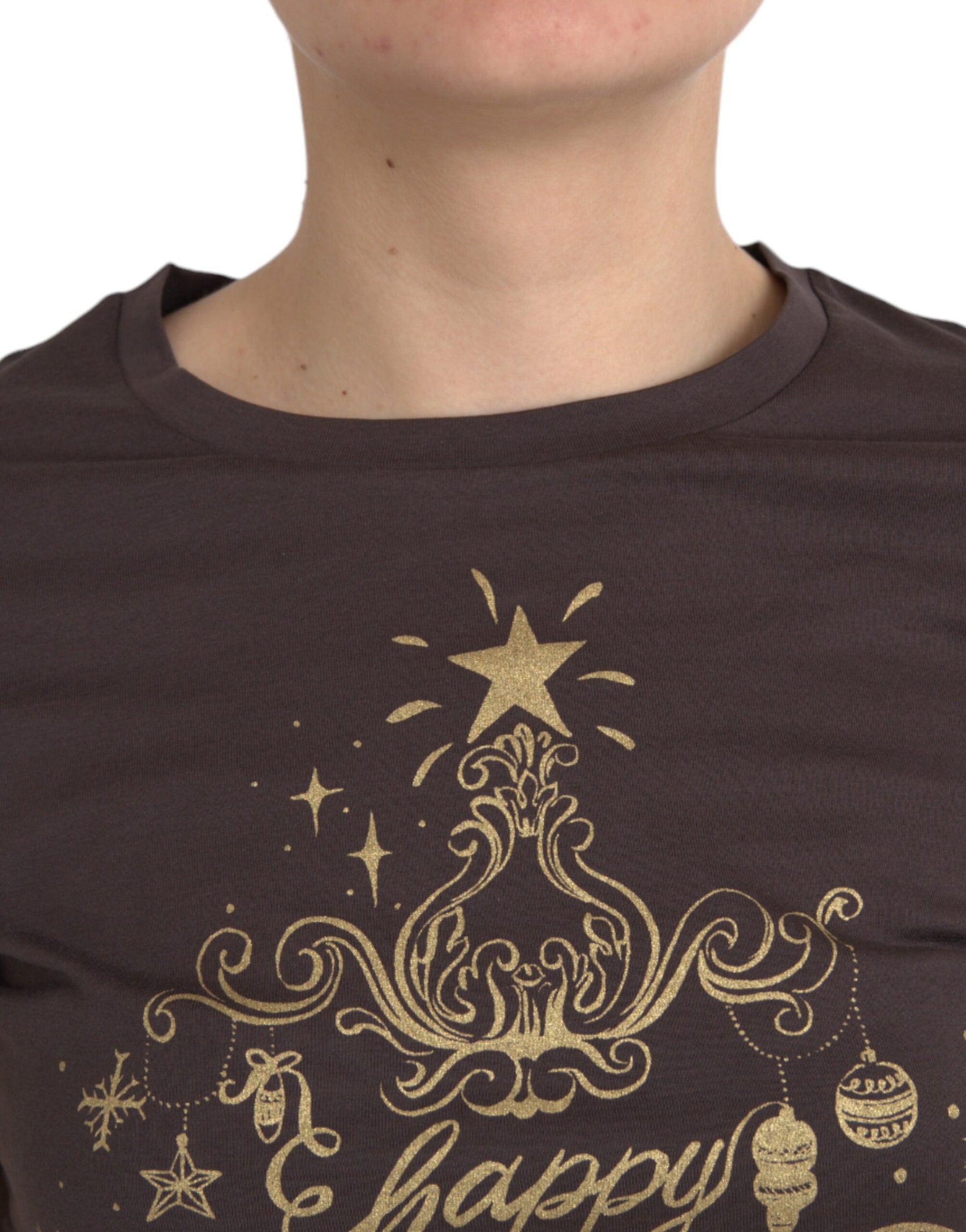 Dolce & Gabbana Brown Crewneck 2017 Motive Print T-shirt | Regal Royce