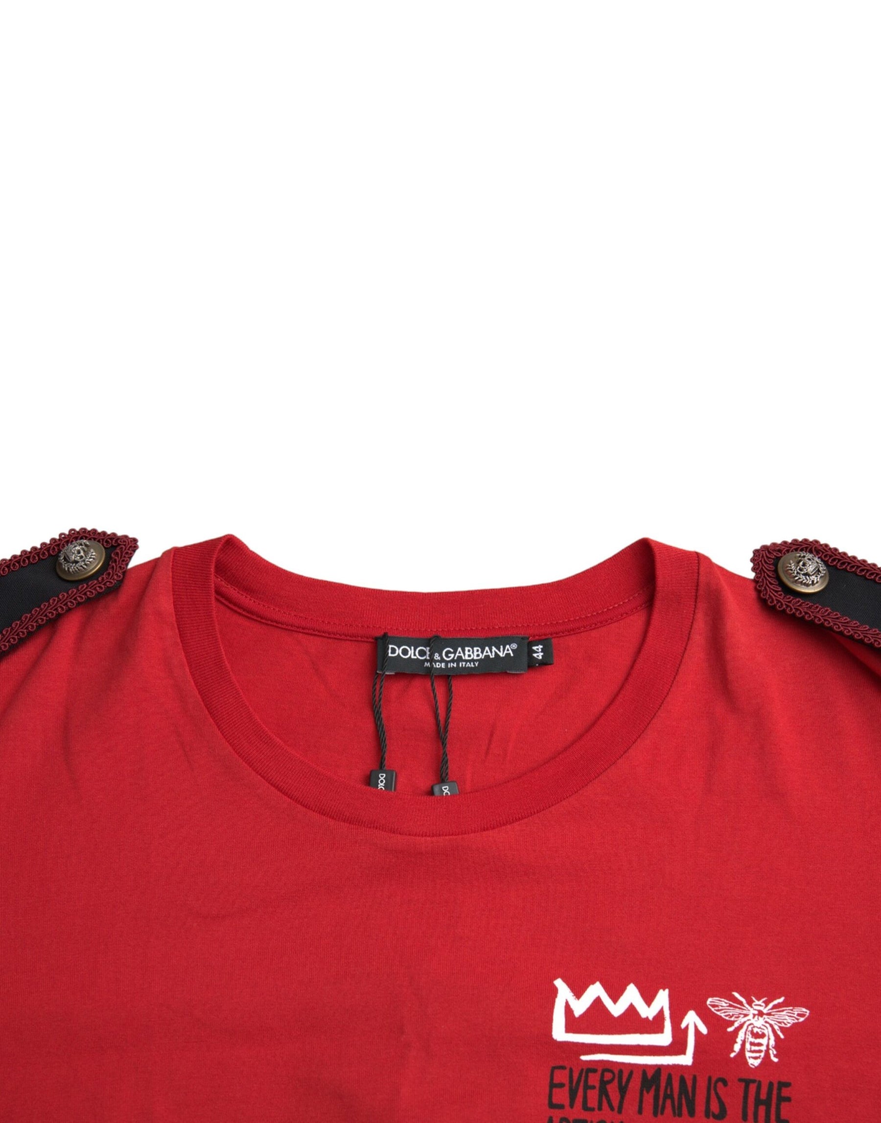 Dolce & Gabbana Red Cotton Graphic Print Crew Neck T-shirt | Regal Royce