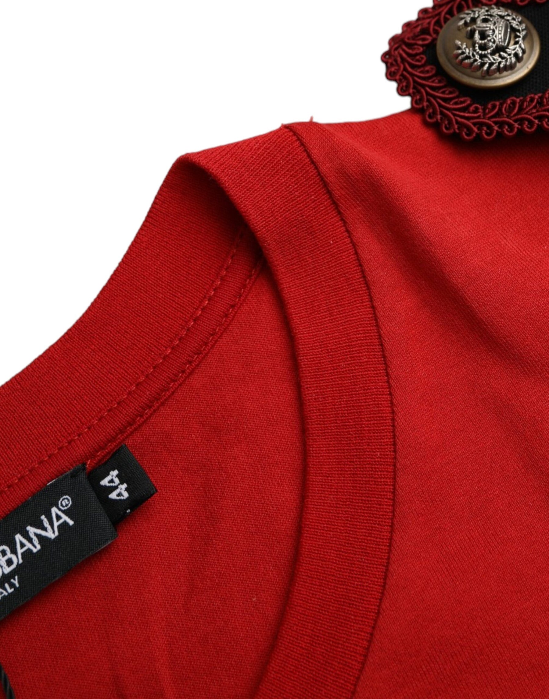 Dolce & Gabbana Red Cotton Graphic Print Crew Neck T-shirt | Regal Royce