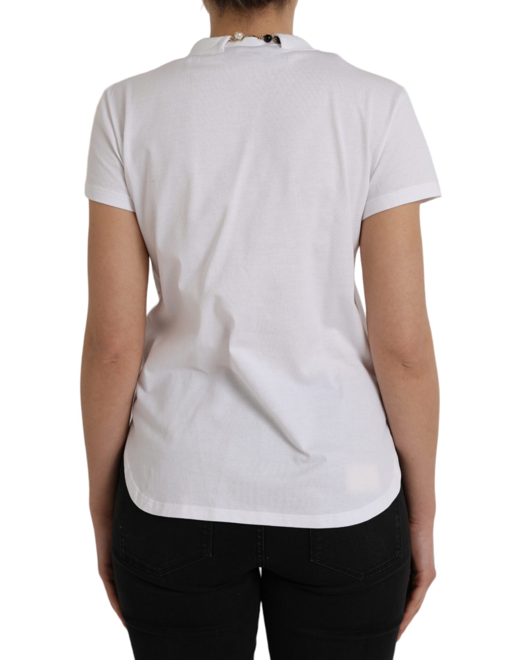Dolce & Gabbana White Cotton Necklace Short Sleeves T-shirt | Regal Royce