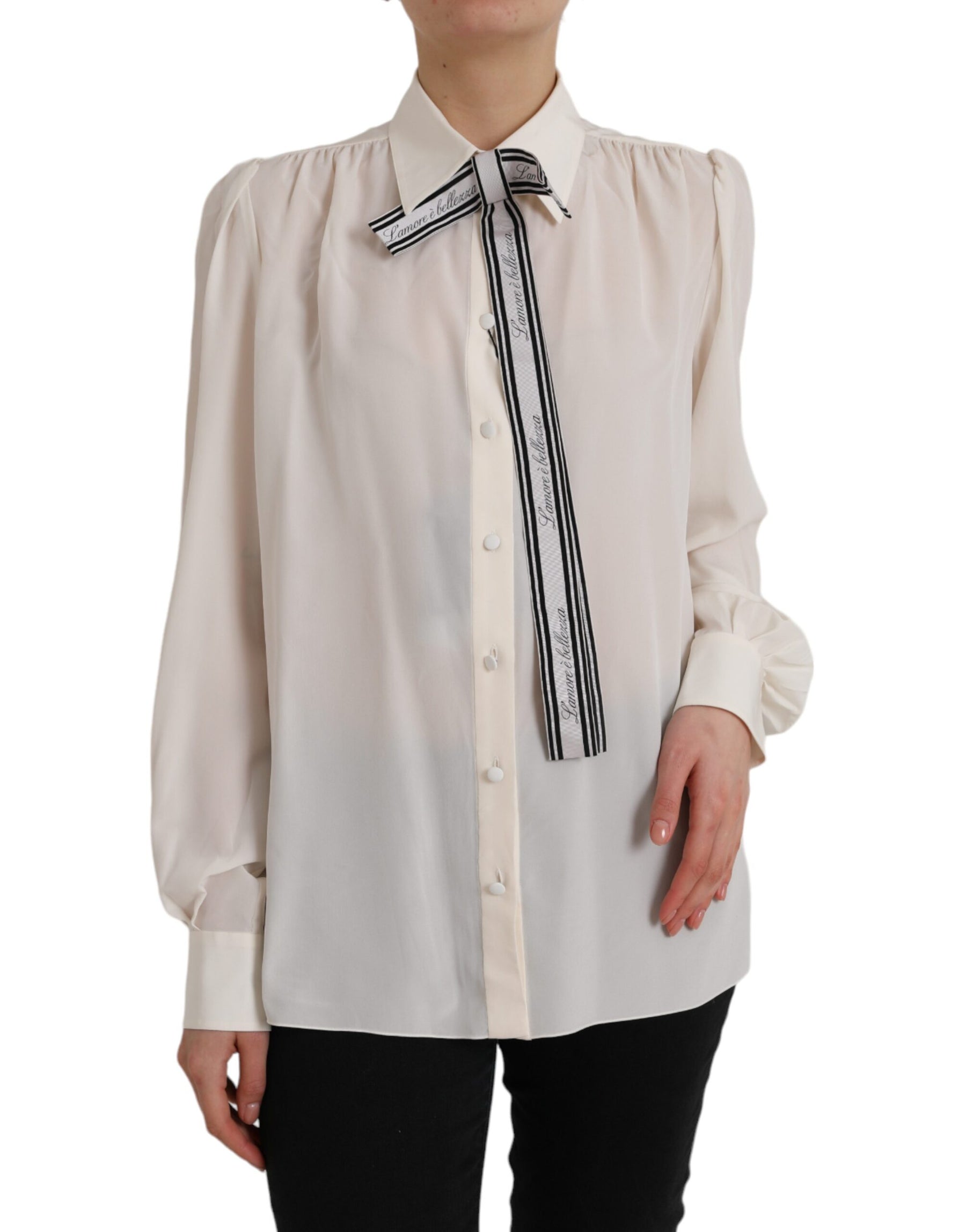Dolce & Gabbana Off White Long Sleeve Button Down Blouse Top | Regal Royce