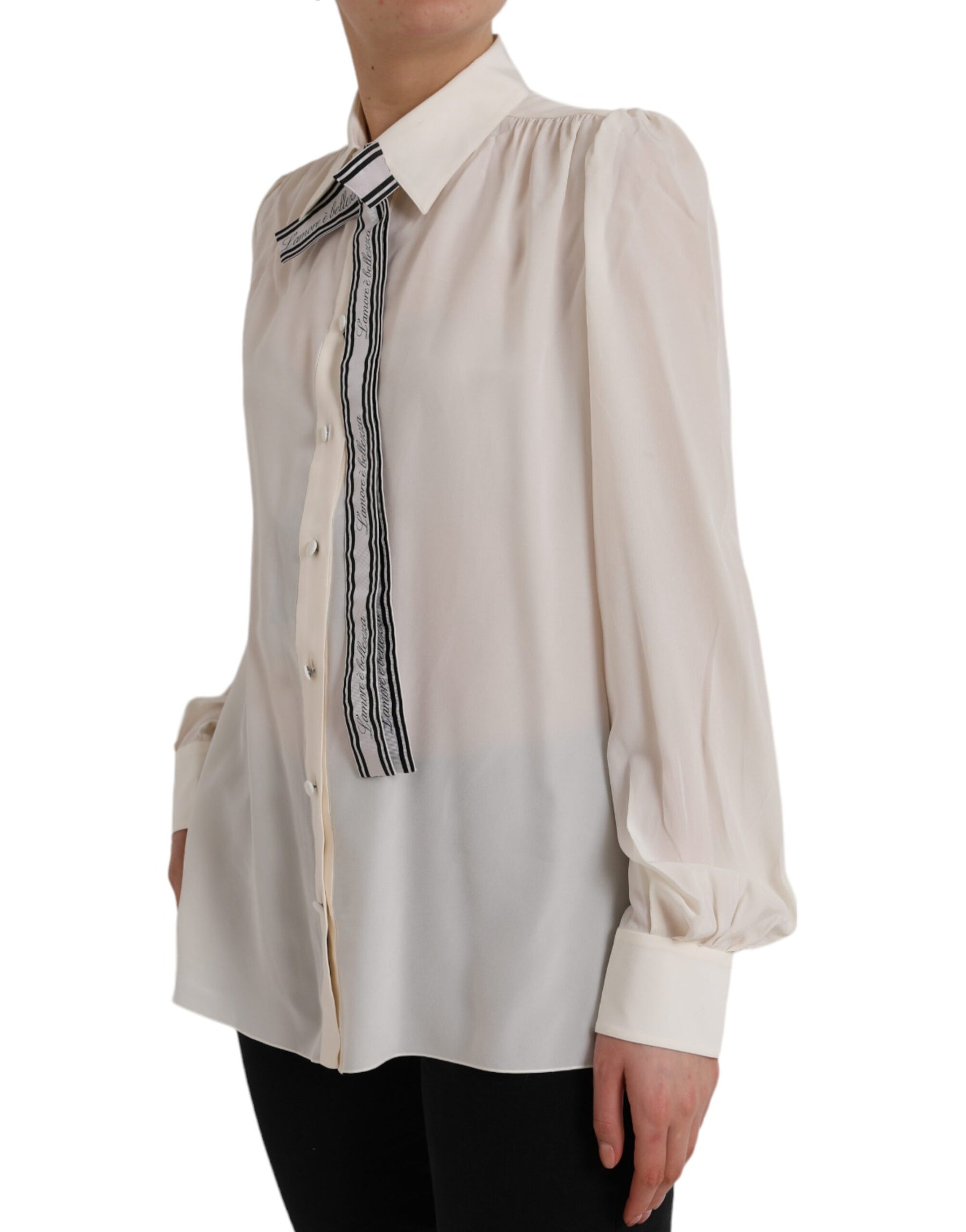 Dolce & Gabbana Off White Long Sleeve Button Down Blouse Top | Regal Royce