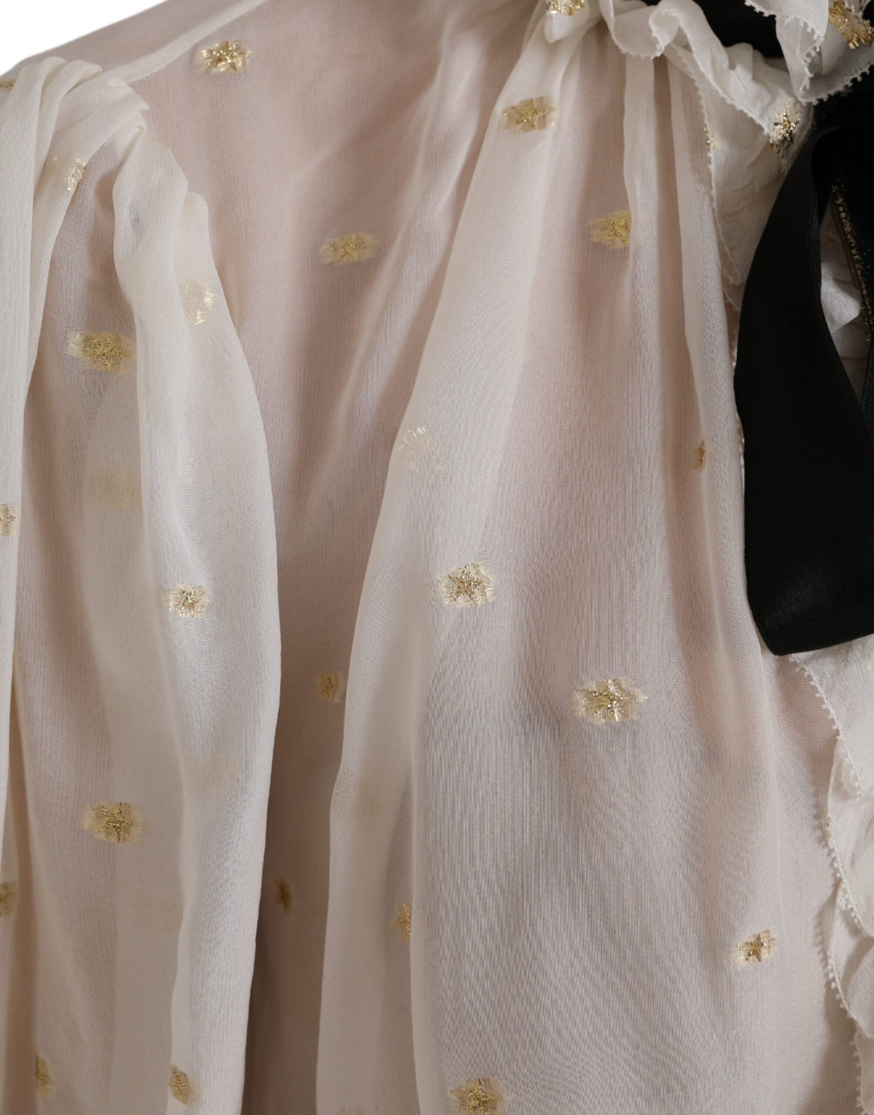 Dolce & Gabbana Off White Silk Blend Ascot Collar Blouse Top | Regal Royce