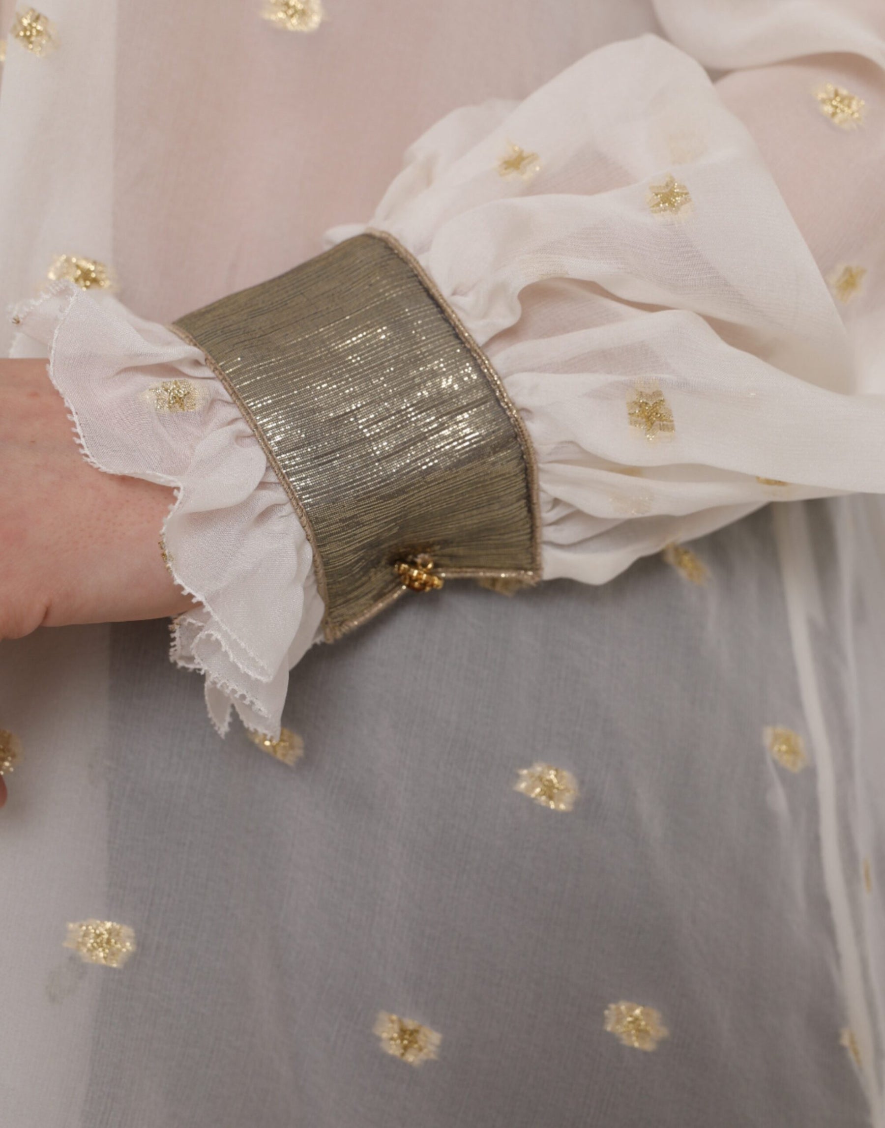 Dolce & Gabbana Off White Silk Blend Ascot Collar Blouse Top | Regal Royce