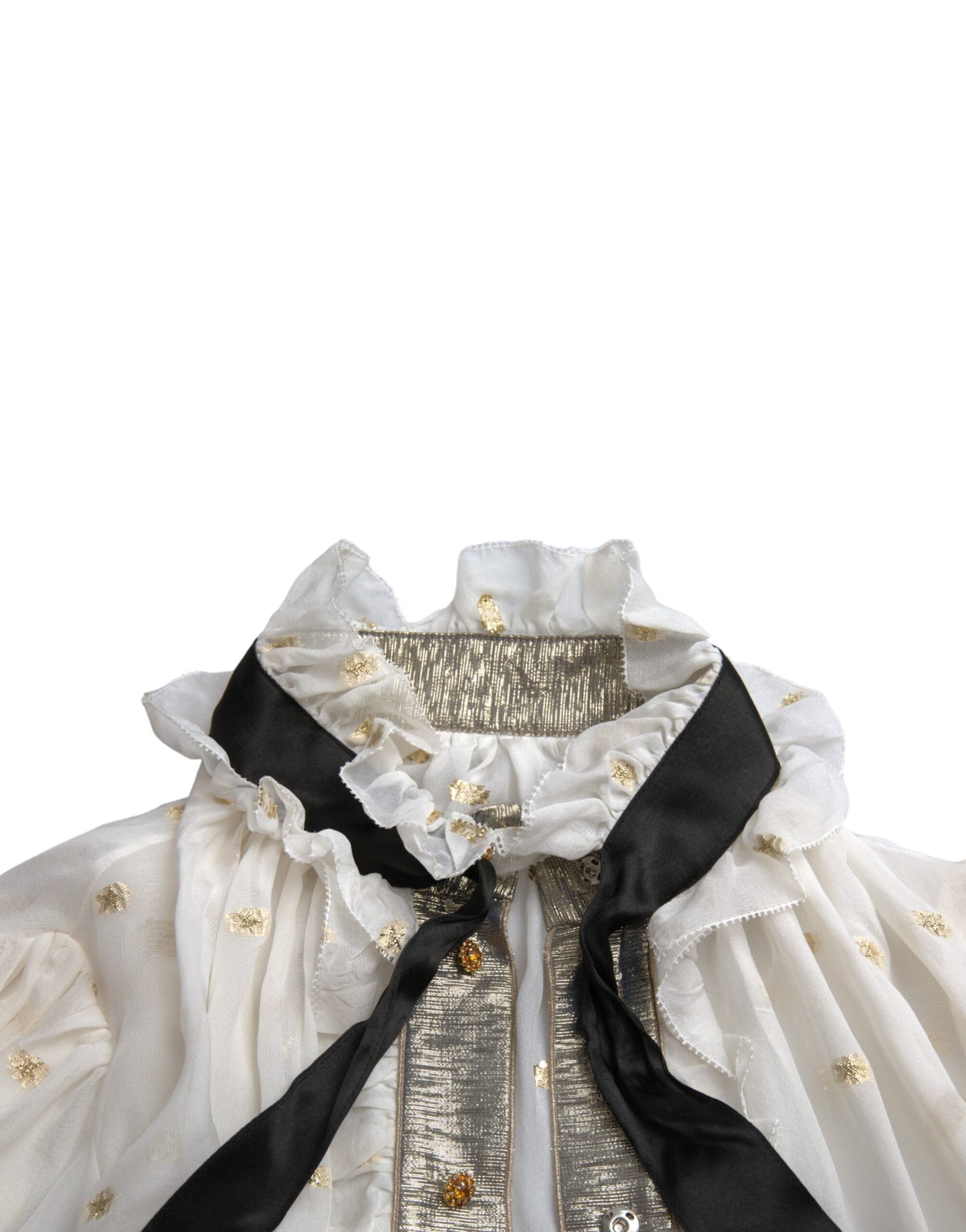 Dolce & Gabbana Off White Silk Blend Ascot Collar Blouse Top | Regal Royce