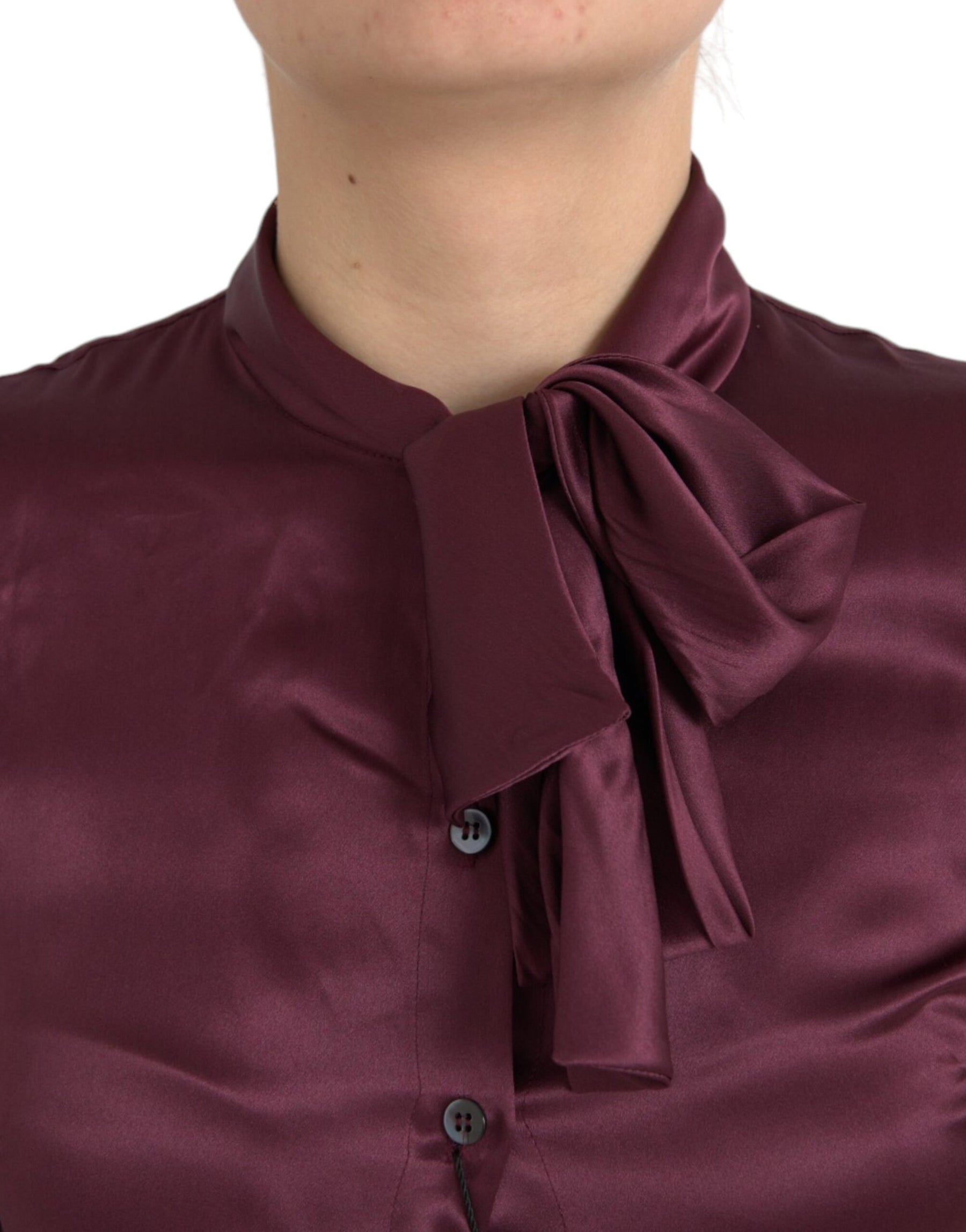 Dolce & Gabbana Maroon Ascot Collar Long Sleeve Top Blouse | Regal Royce