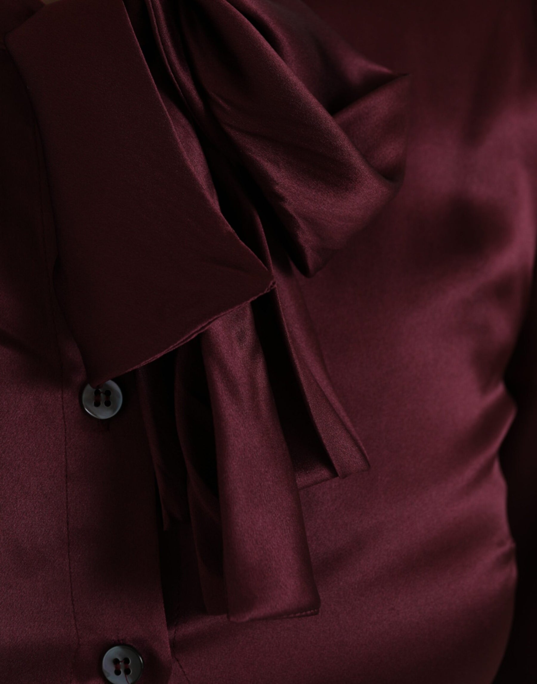 Dolce & Gabbana Maroon Ascot Collar Long Sleeve Top Blouse | Regal Royce