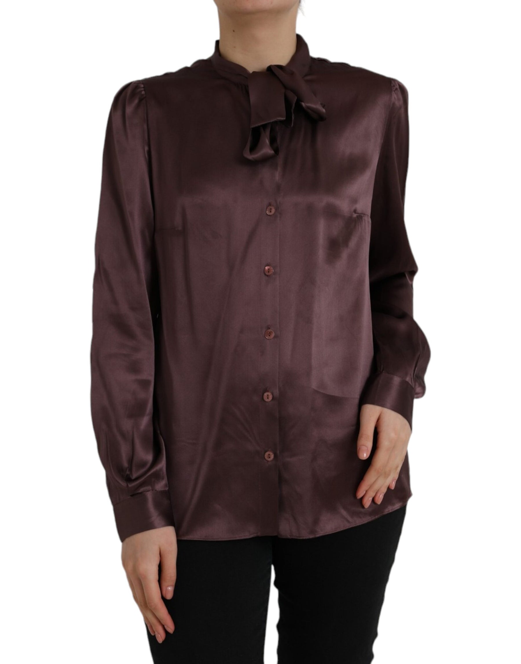 Dolce & Gabbana Brown Ascot Collar Long Sleeve Top Blouse | Regal Royce