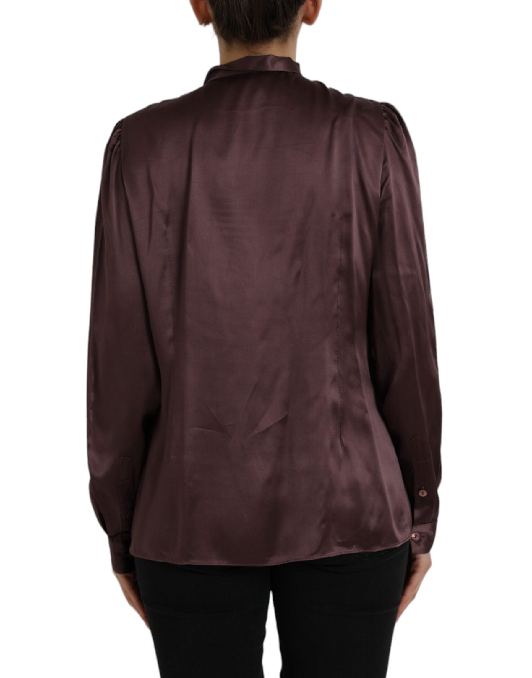 Dolce & Gabbana Brown Ascot Collar Long Sleeve Top Blouse | Regal Royce