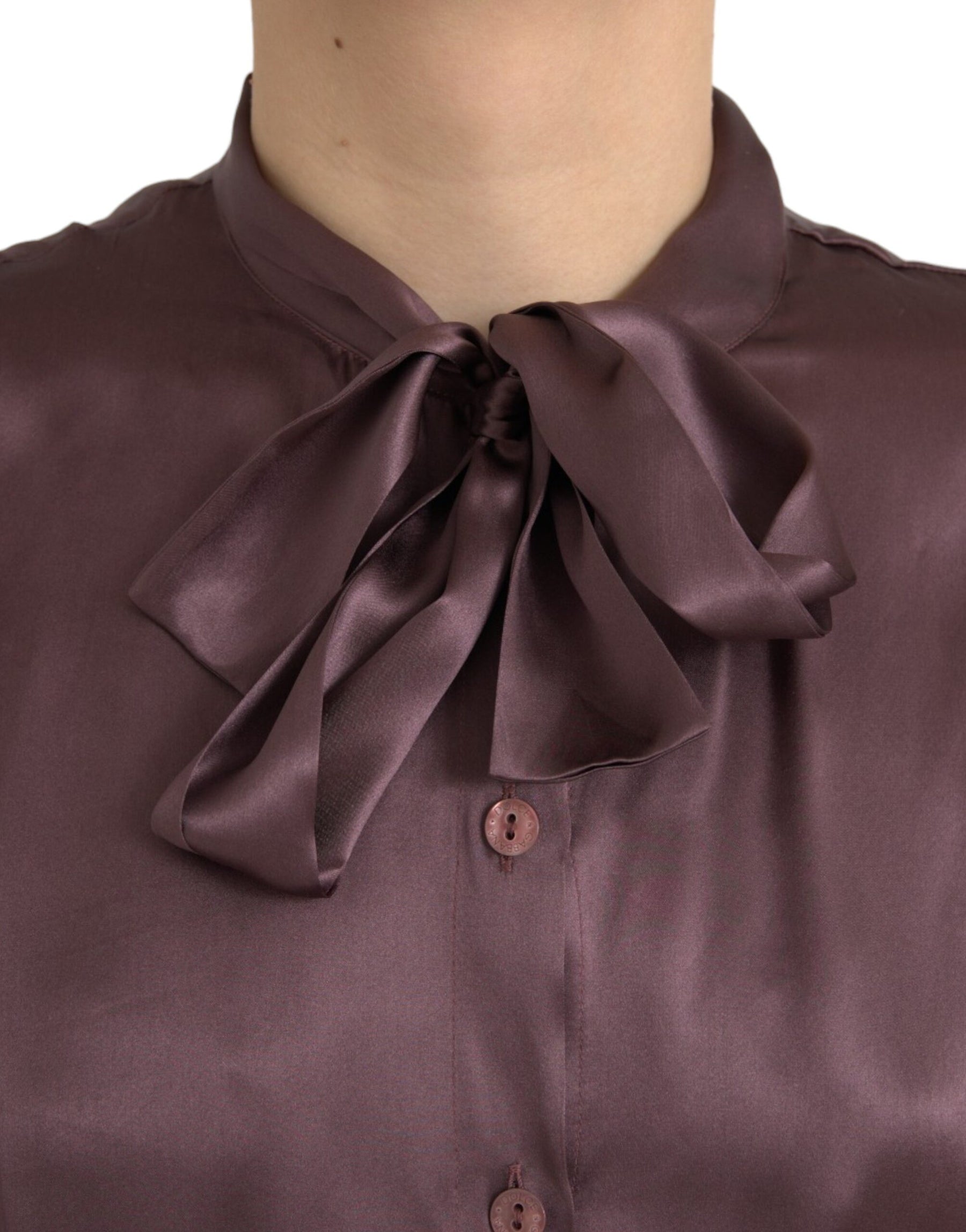 Dolce & Gabbana Brown Ascot Collar Long Sleeve Top Blouse | Regal Royce