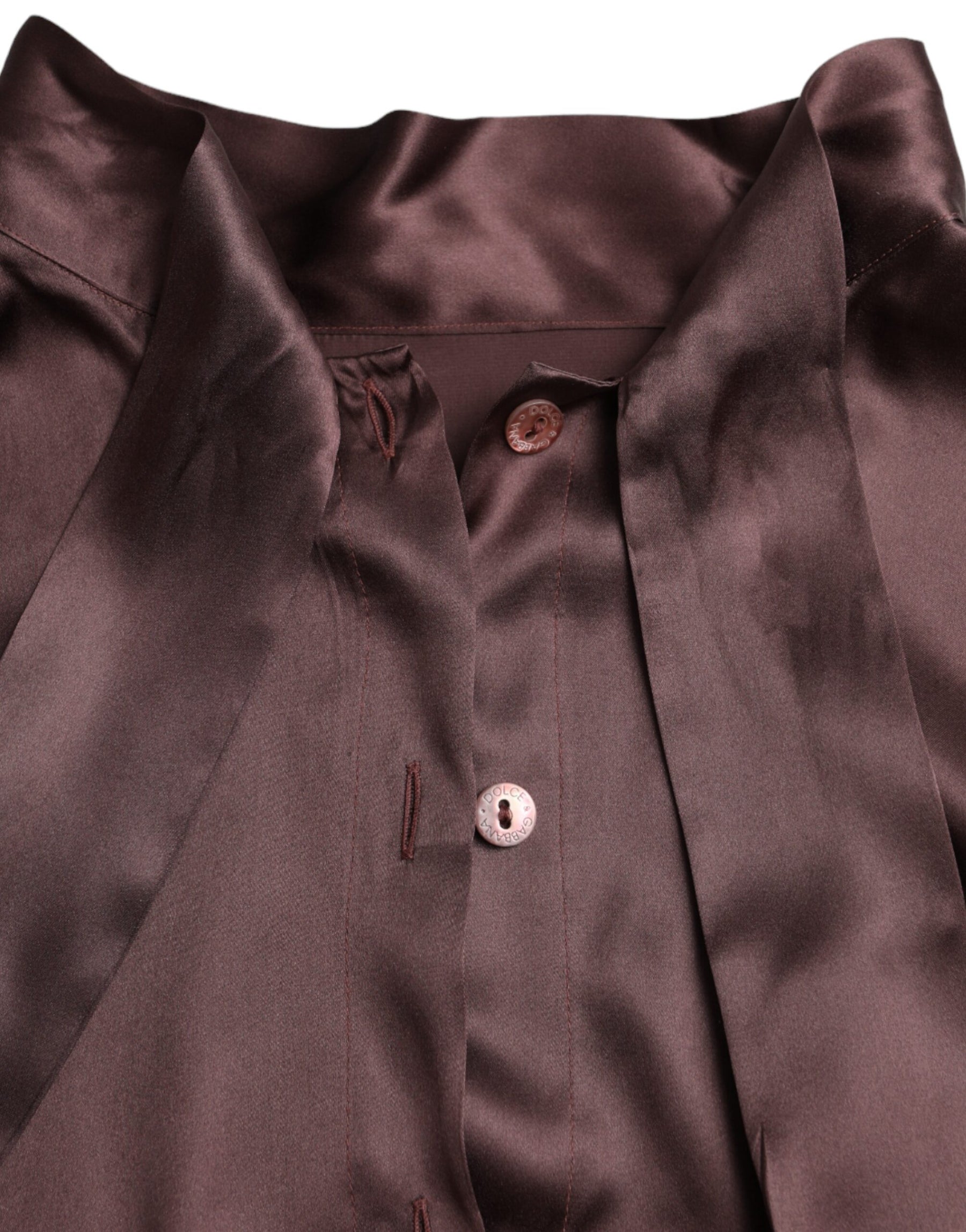 Dolce & Gabbana Brown Ascot Collar Long Sleeve Top Blouse | Regal Royce