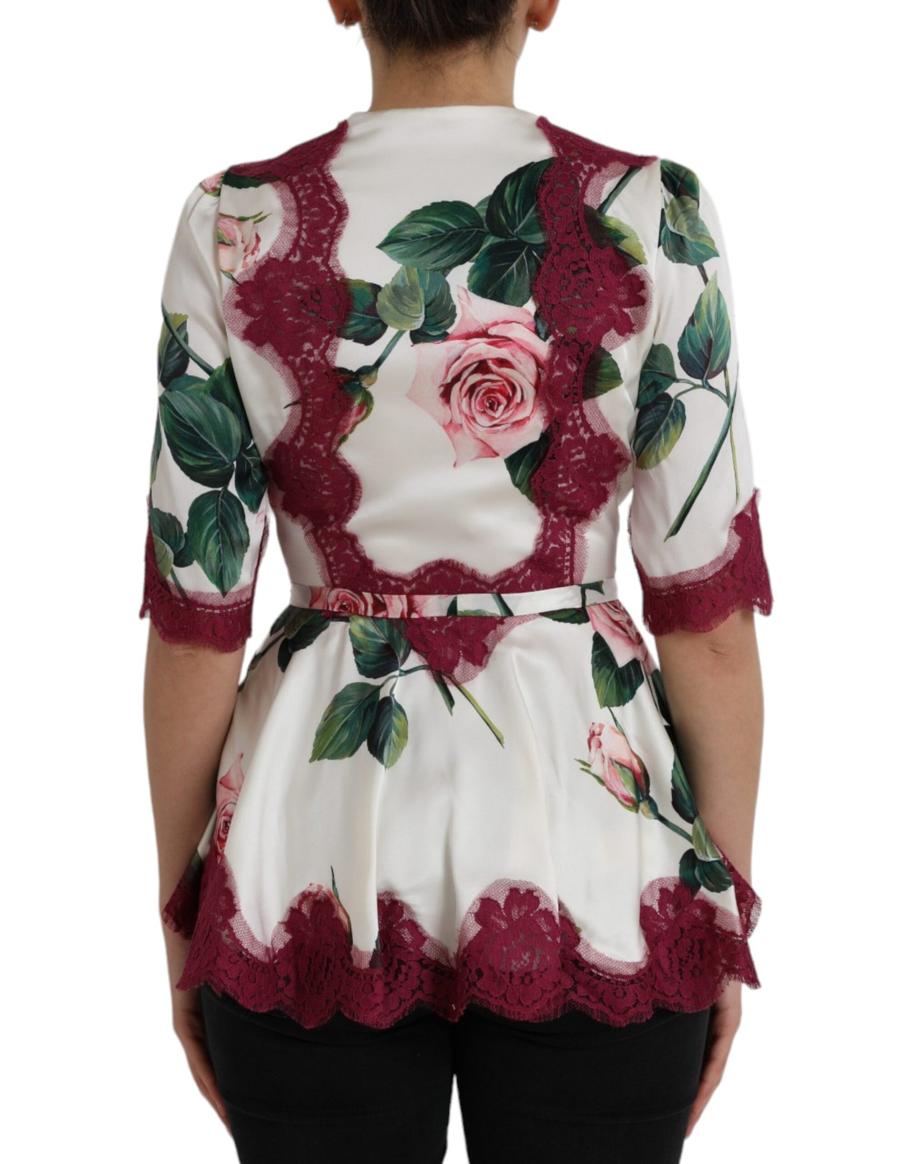 Dolce & Gabbana White Floral Lace Silk Short Sleeves Top | Regal Royce