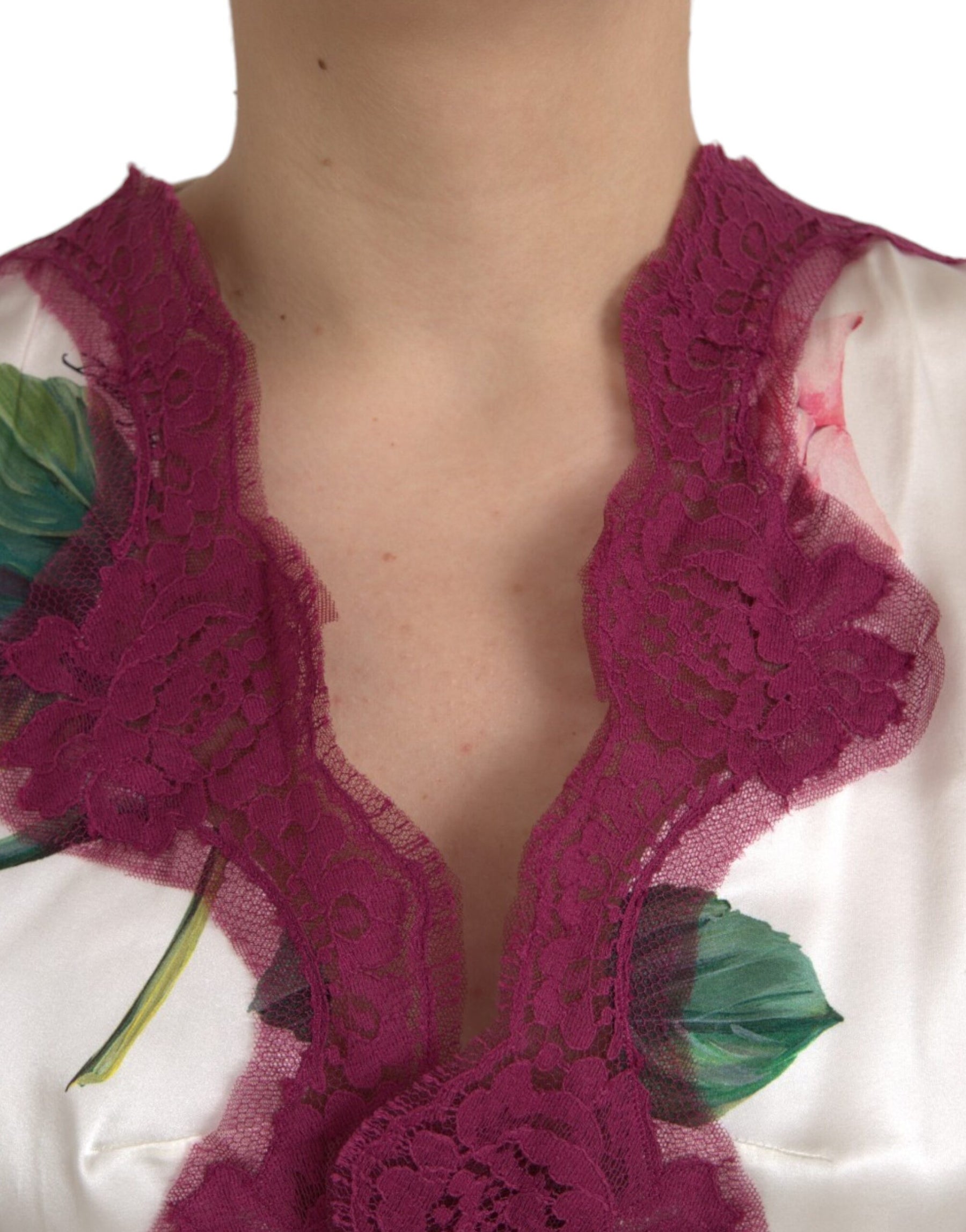 Dolce & Gabbana White Floral Lace Silk Short Sleeves Top | Regal Royce