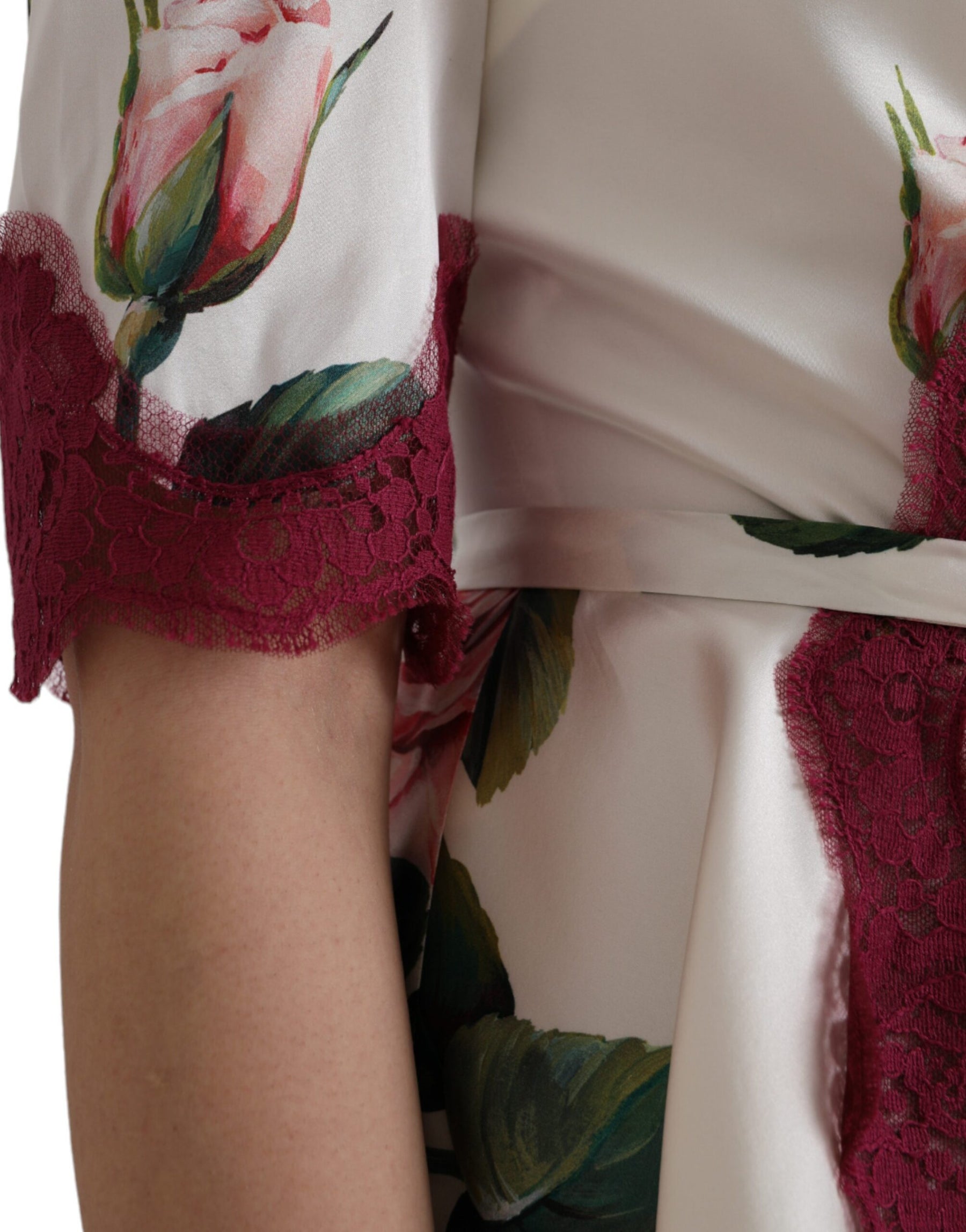 Dolce & Gabbana White Floral Lace Silk Short Sleeves Top | Regal Royce