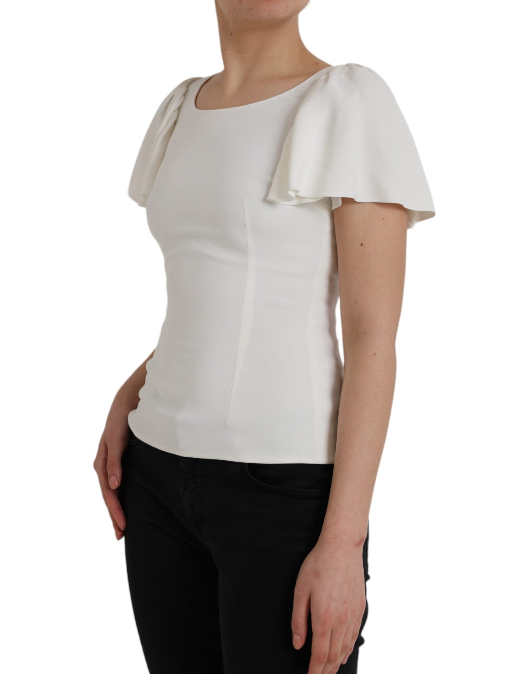 Dolce & Gabbana White Viscose Round Neck Short Sleeves Top | Regal Royce