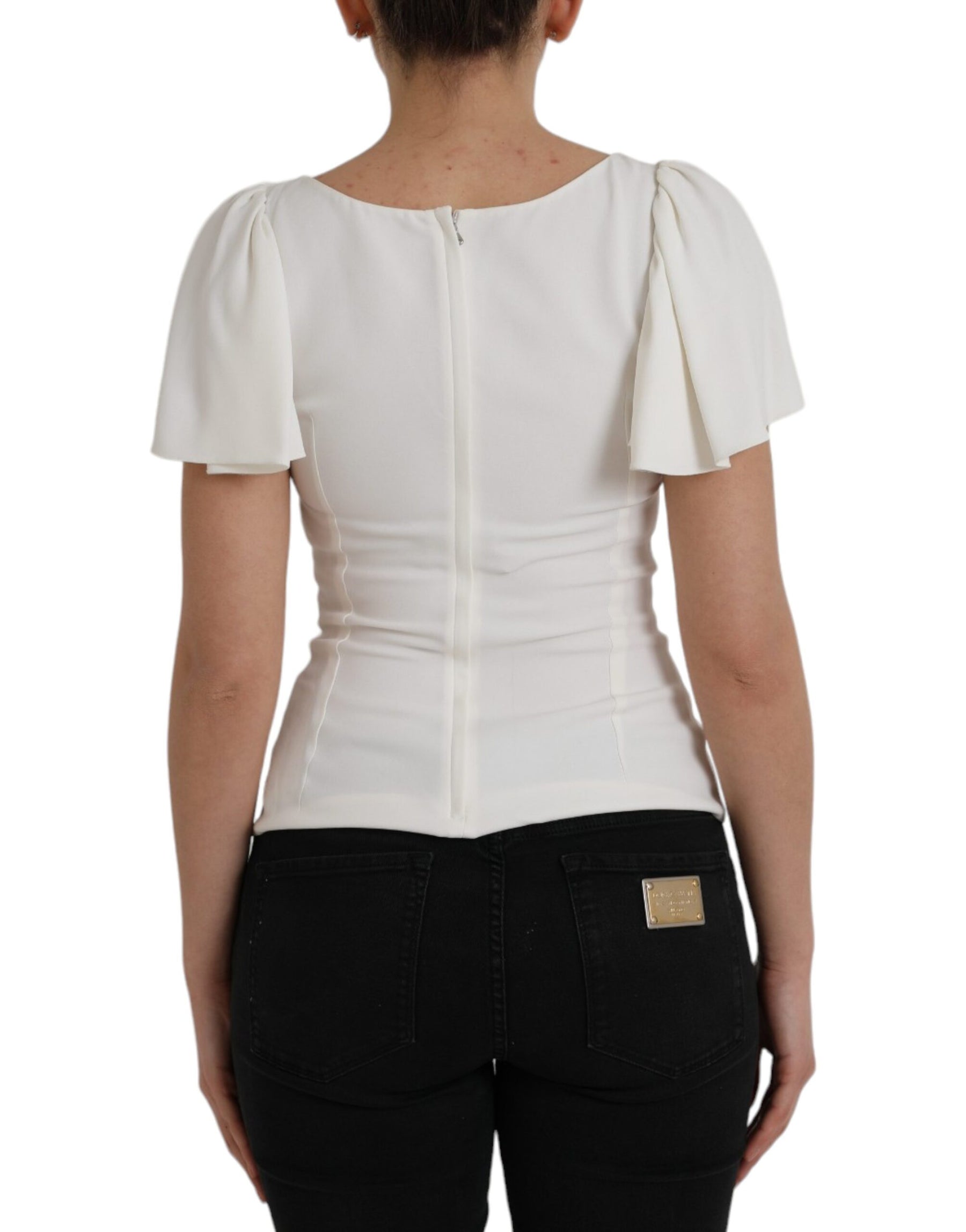Dolce & Gabbana White Viscose Round Neck Short Sleeves Top | Regal Royce