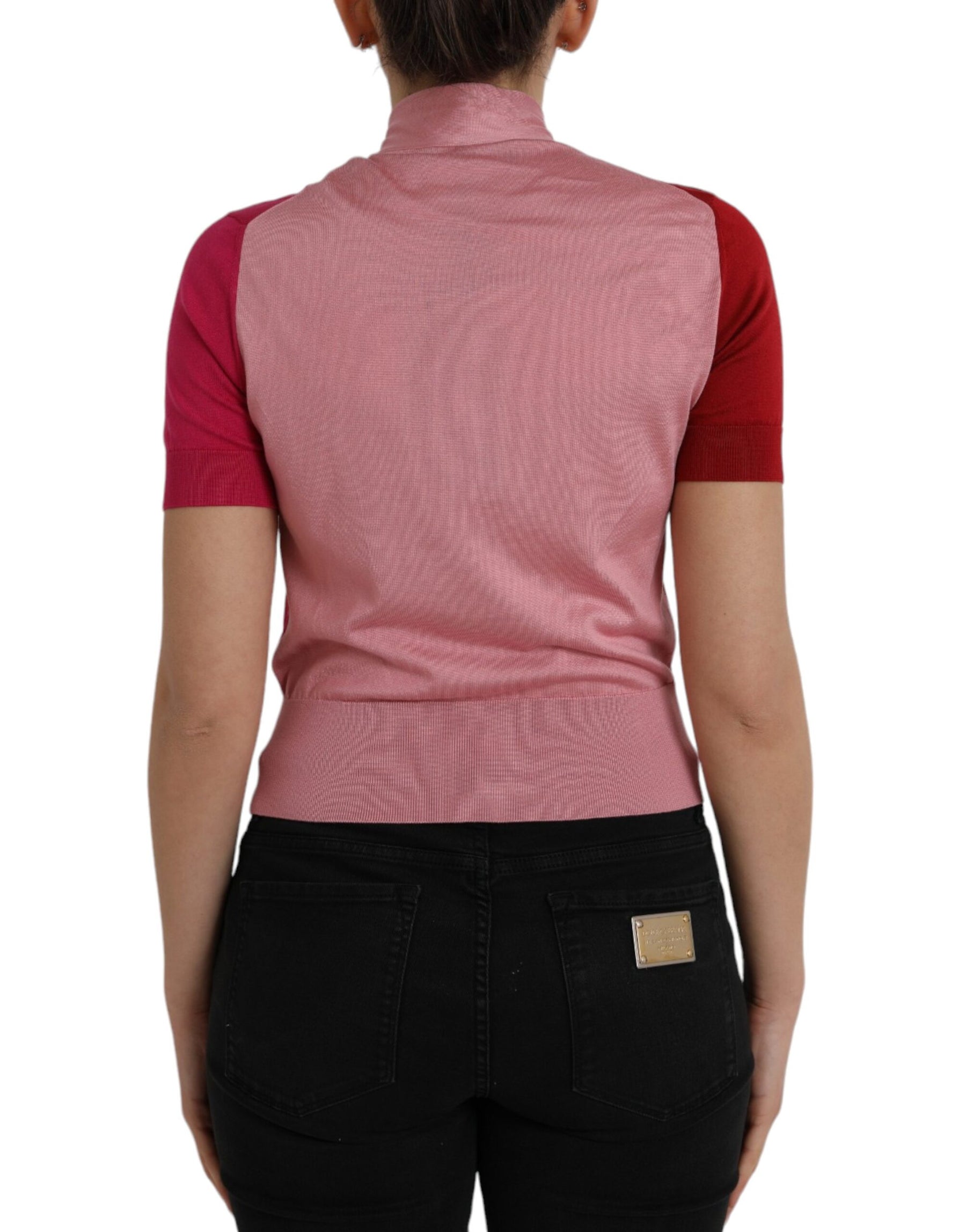 Dolce & Gabbana Pink Short Sleeves Pullover Ascot Collar Top | Regal Royce
