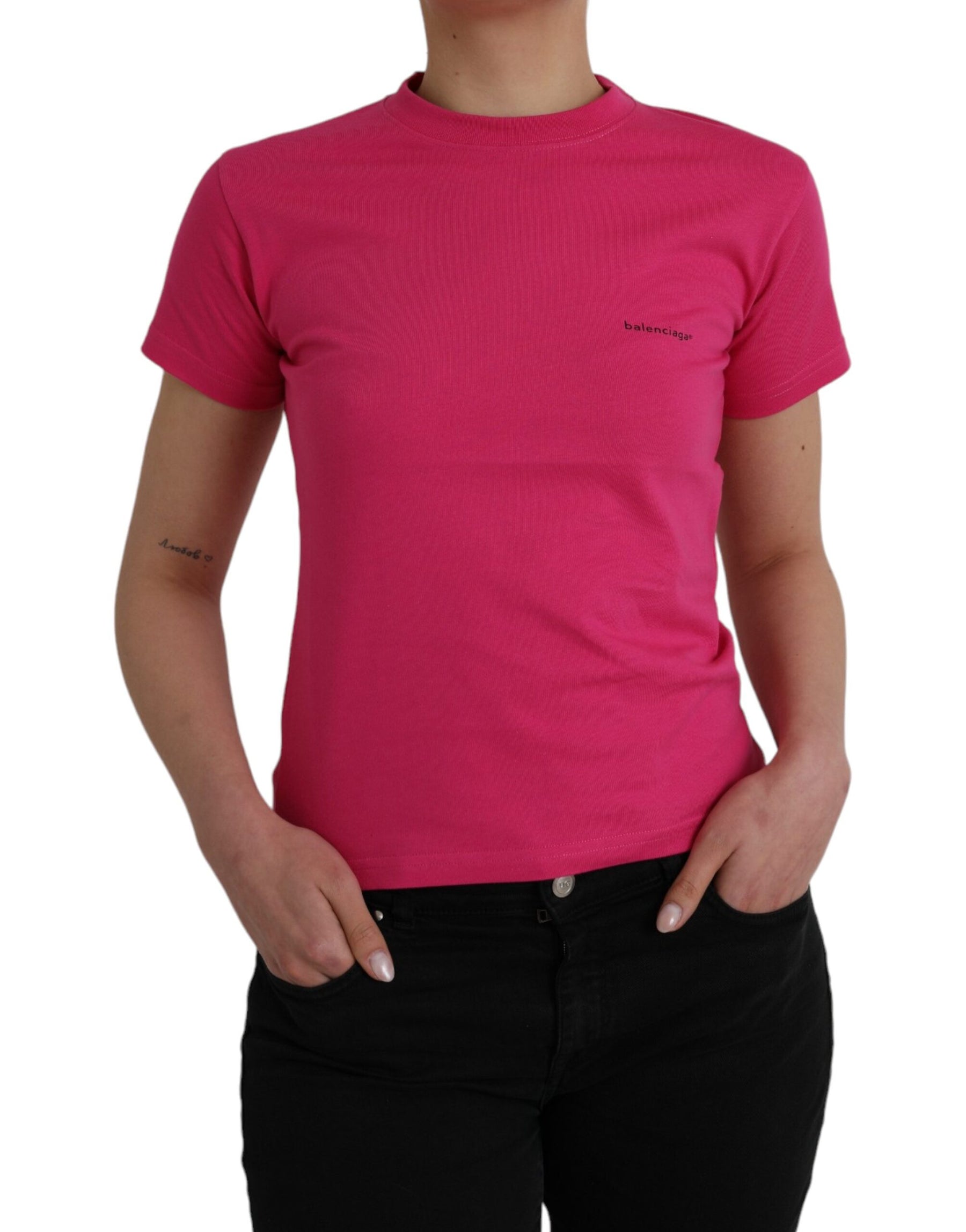 Balenciaga Pink Cotton Crew Neck Short Sleeves Tee T-shirt | Regal Royce