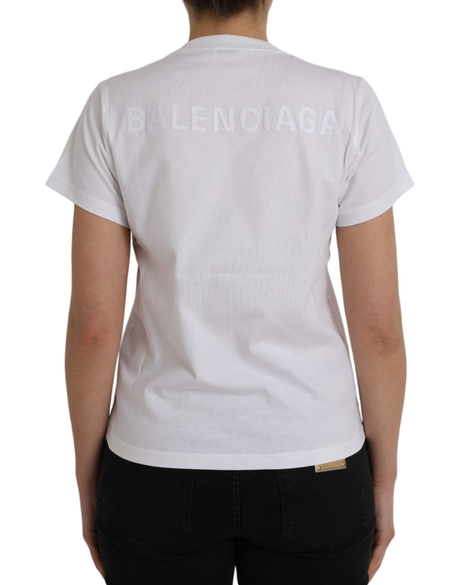 Balenciaga White Cotton Crew Neck Short Sleeves Tee T-shirt | Regal Royce