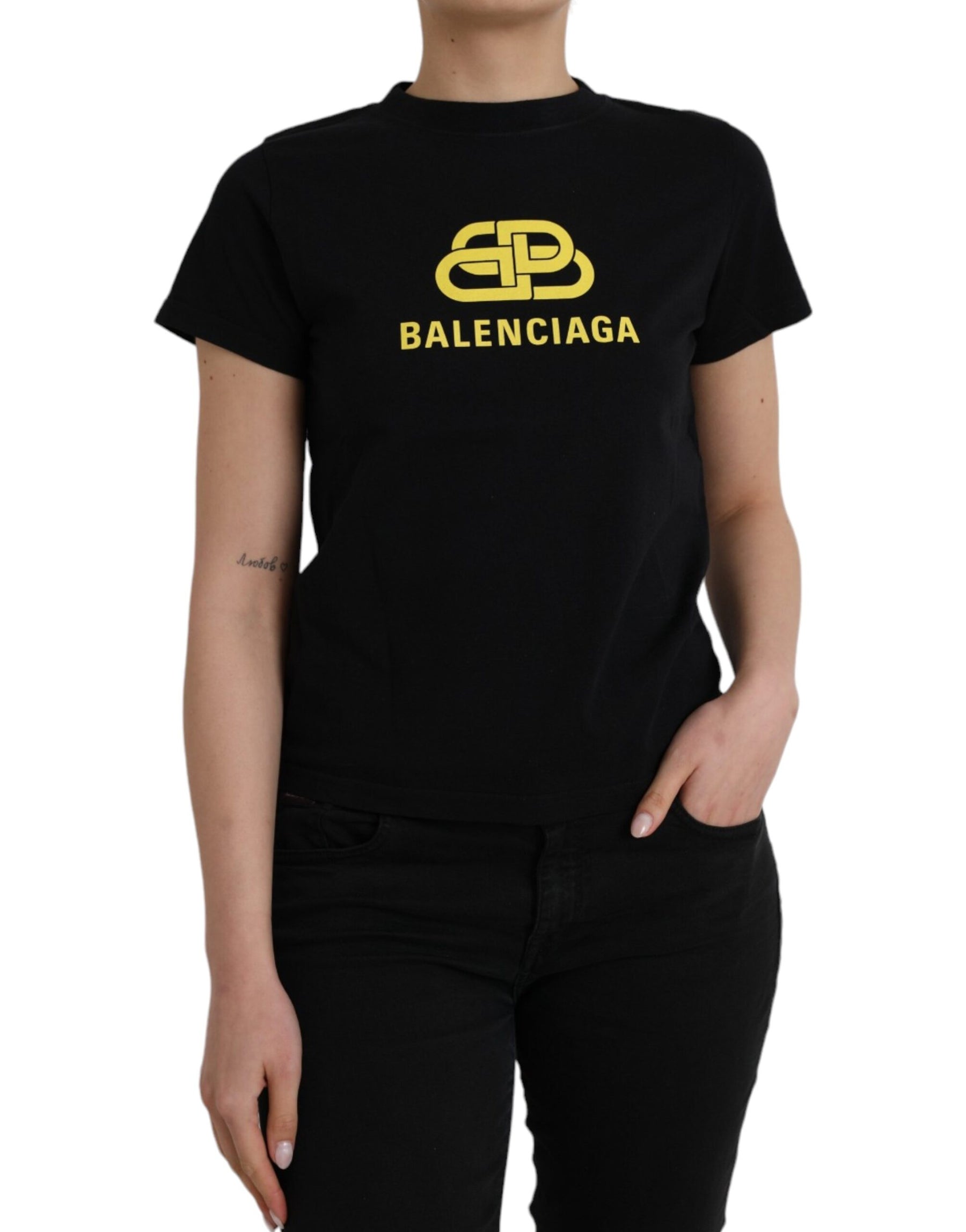 Balenciaga Black Cotton Logo Crew Neck Short Sleeves T-shirt | Regal Royce