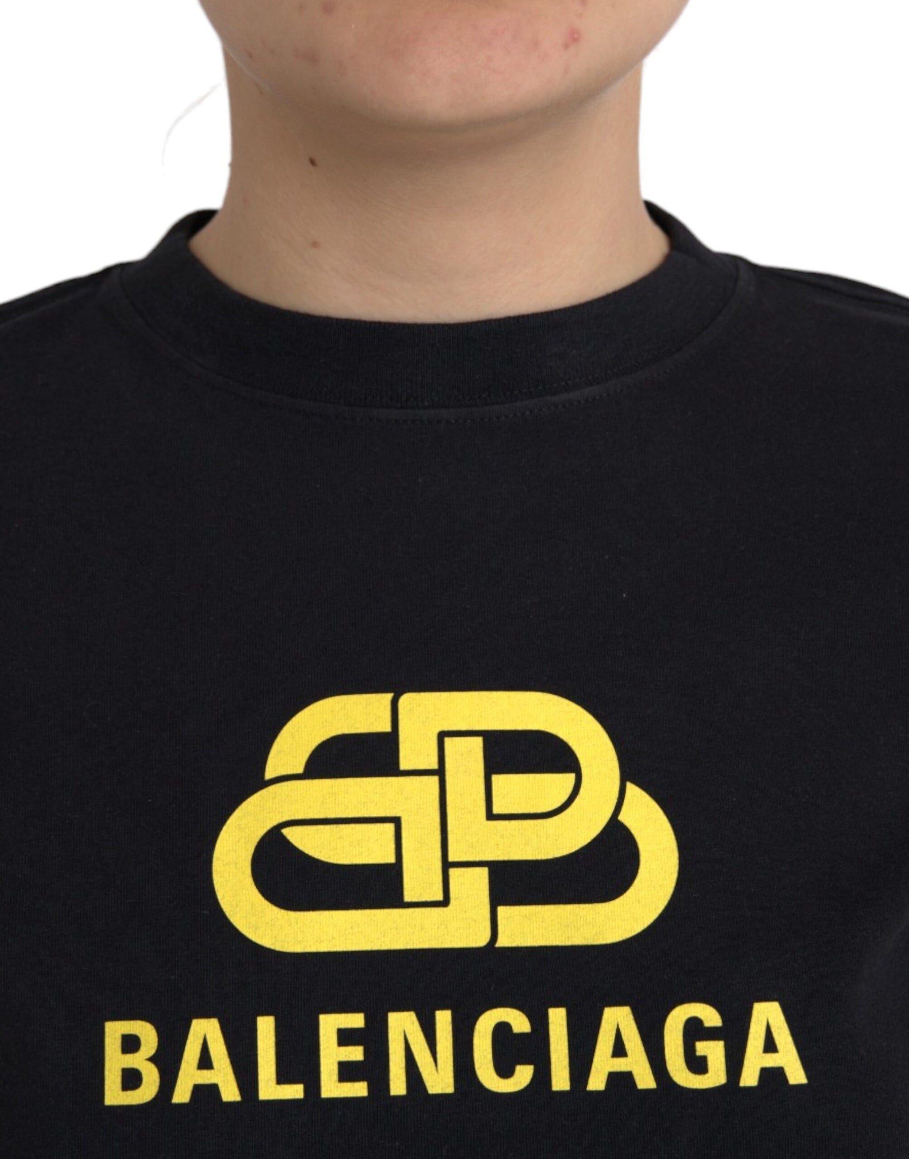Balenciaga Black Cotton Logo Crew Neck Short Sleeves T-shirt | Regal Royce