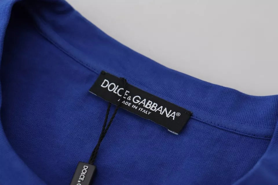 Dolce & Gabbana Blue Logo Print Crewneck Cotton T-shirt | Regal Royce