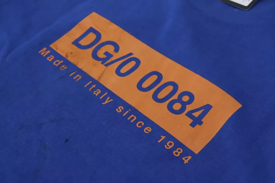 Dolce & Gabbana Blue Logo Print Crewneck Cotton T-shirt | Regal Royce