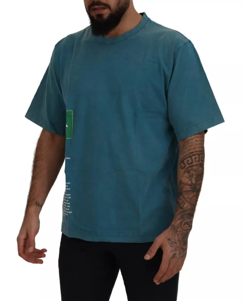 Dolce & Gabbana Blue Logo Print Crewneck Tee Cotton T-shirt | Regal Royce