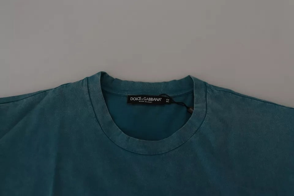 Dolce & Gabbana Blue Logo Print Crewneck Tee Cotton T-shirt | Regal Royce